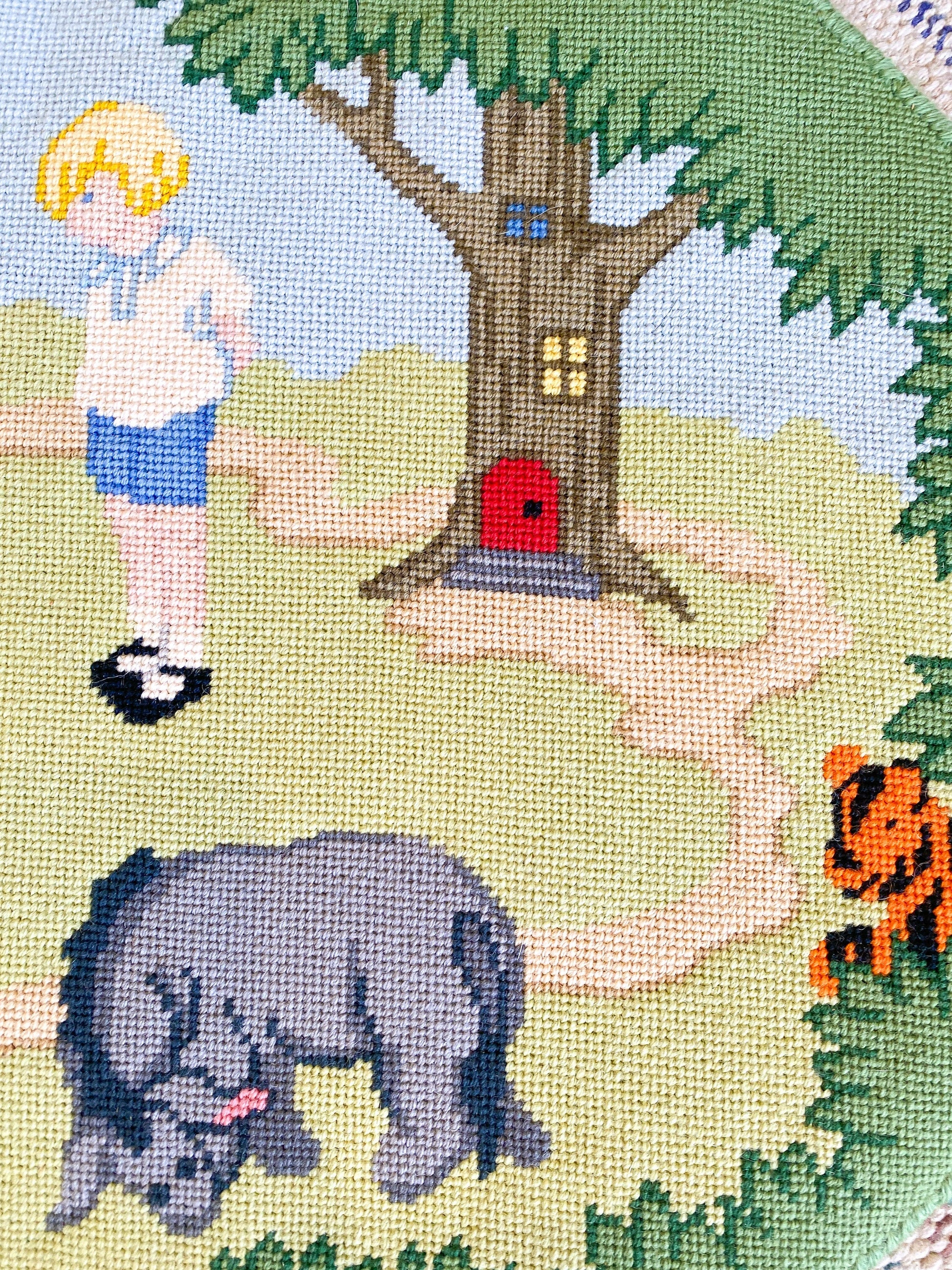 Vintage Handmade Winnie the Pooh Needlepoint Rug Wall Hanging