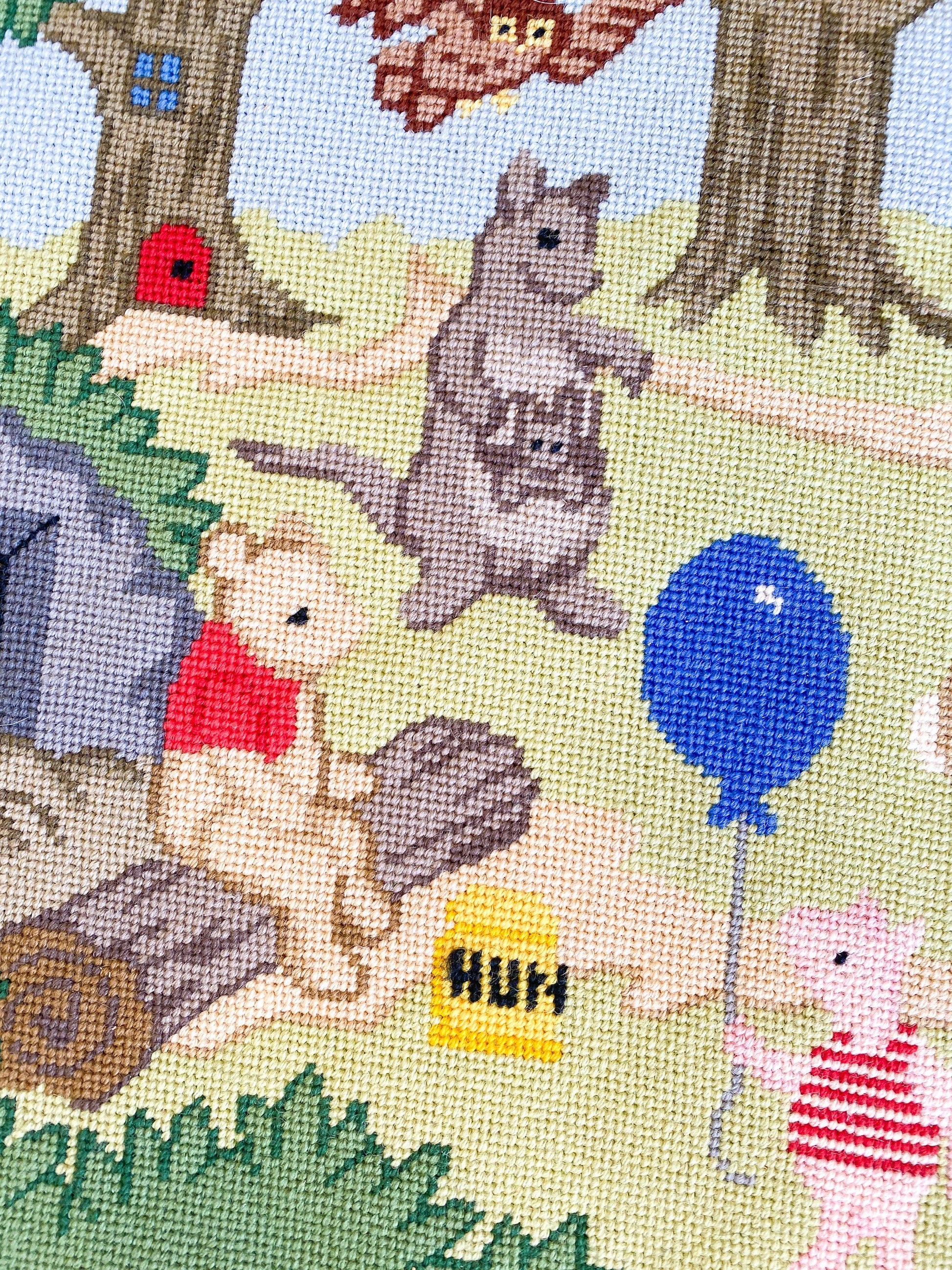Vintage Handmade Winnie the Pooh Needlepoint Rug Wall Hanging