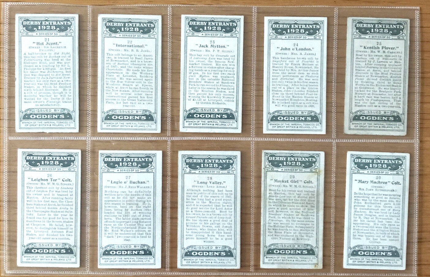 Framed Antique Race Horse Derby Cigarette Card c. 1928, Set of 2, Brigadore and Camelford