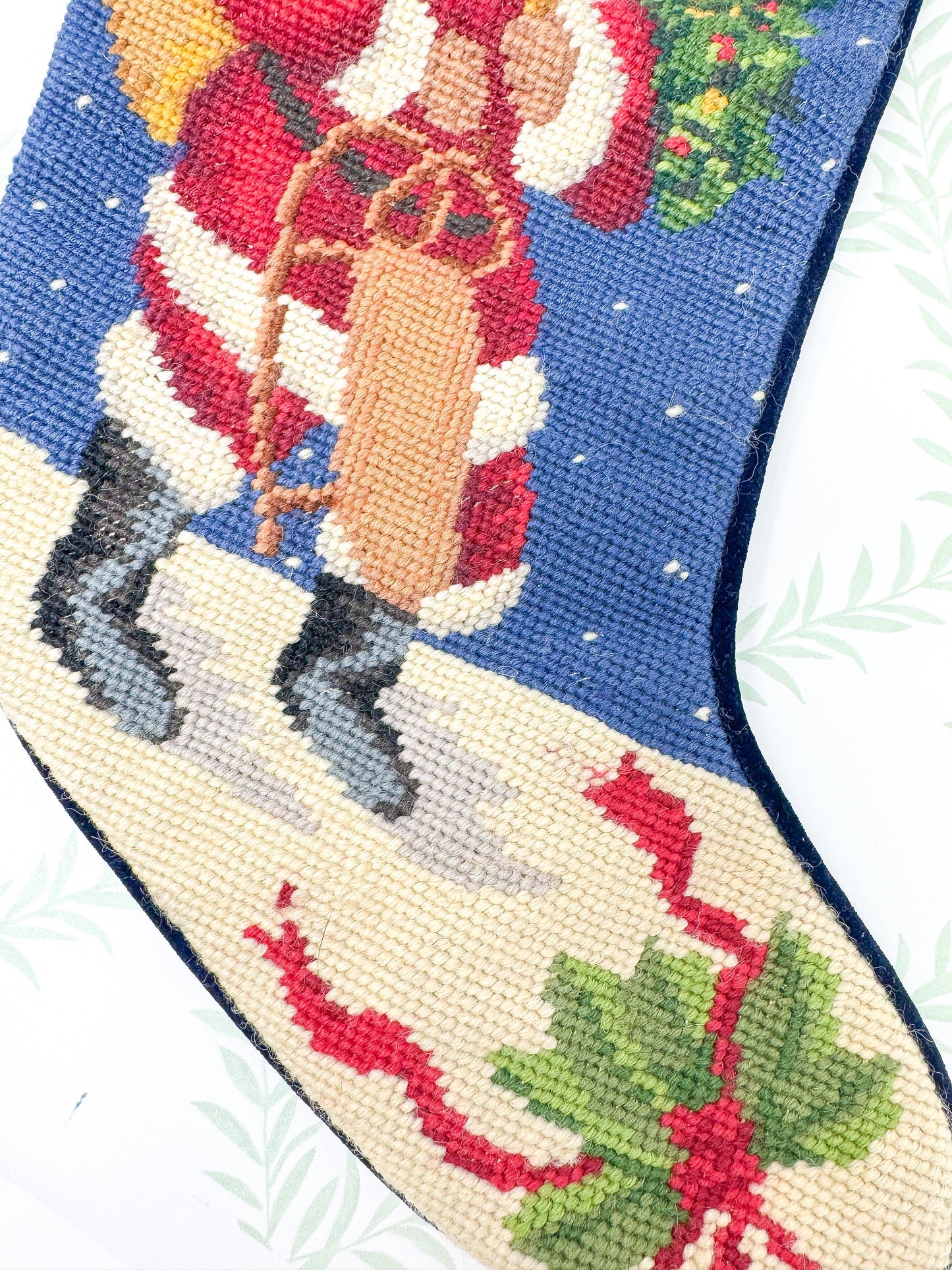 Vintage Needlepoint Christmas Stocking, Santa Claus