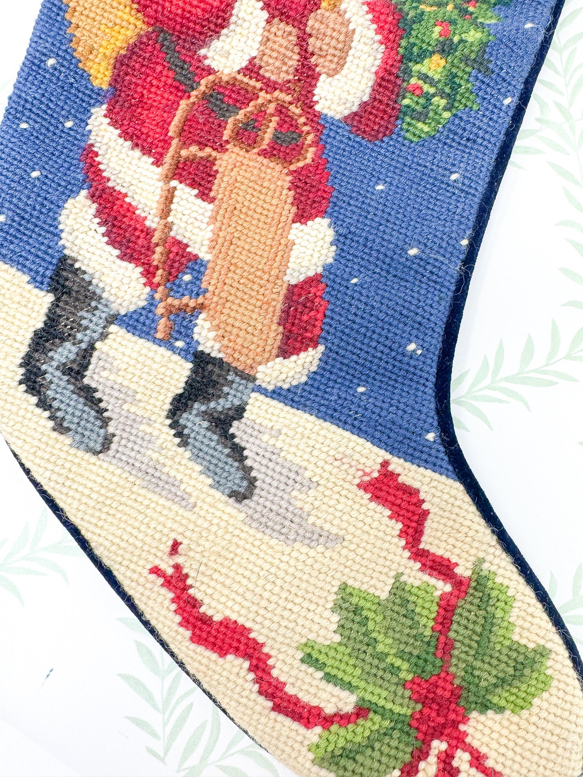 Vintage Needlepoint Christmas Stocking, Santa Claus