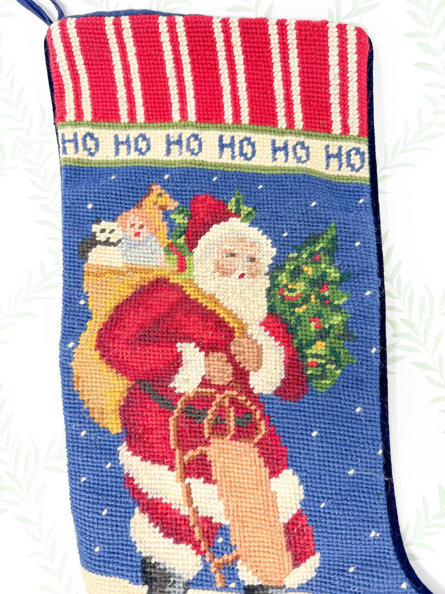 Vintage Needlepoint Christmas Stocking, Santa Claus