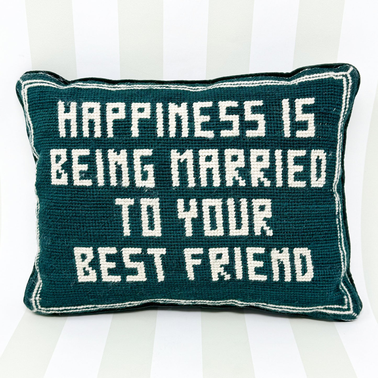 Vintage Needlepoint Pillow, Happiness Is Being Married To Your Best Friend