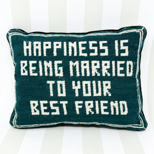 Vintage Needlepoint Pillow, Happiness Is Being Married To Your Best Friend