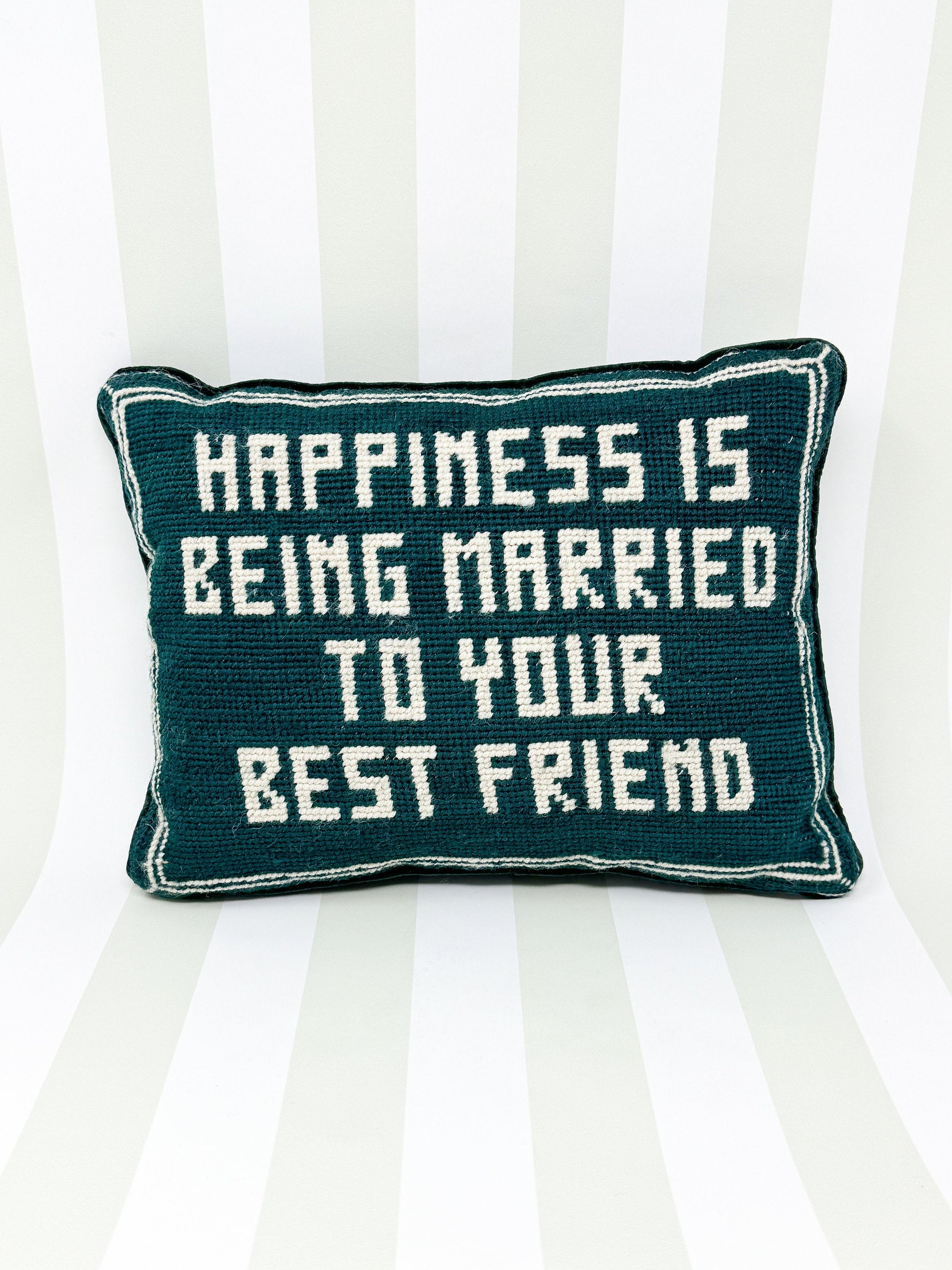 Vintage Needlepoint Pillow, Happiness Is Being Married To Your Best Friend