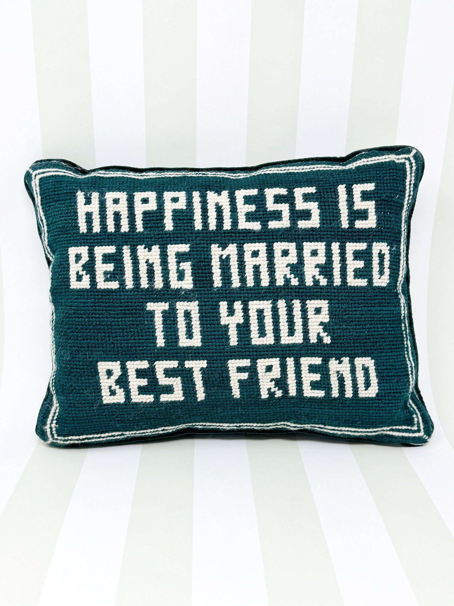 Vintage Needlepoint Pillow, Happiness Is Being Married To Your Best Friend