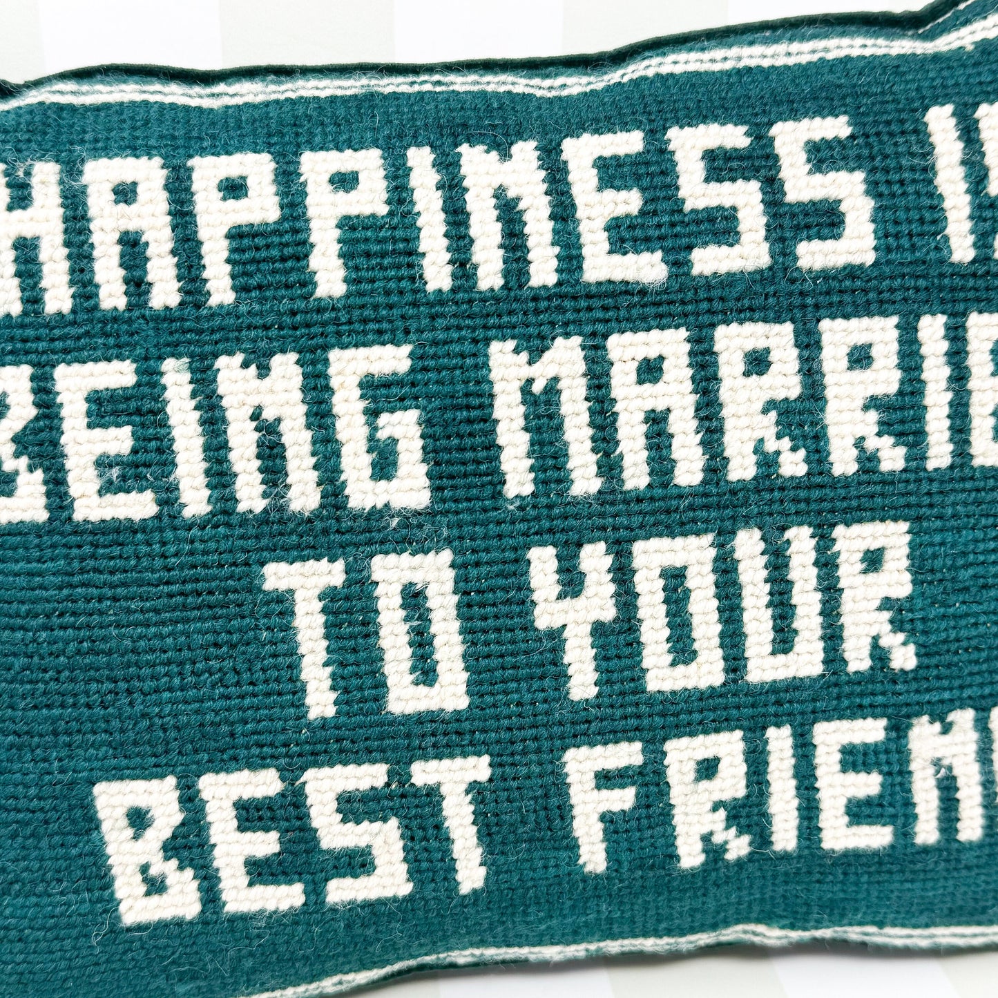 Vintage Needlepoint Pillow, Happiness Is Being Married To Your Best Friend