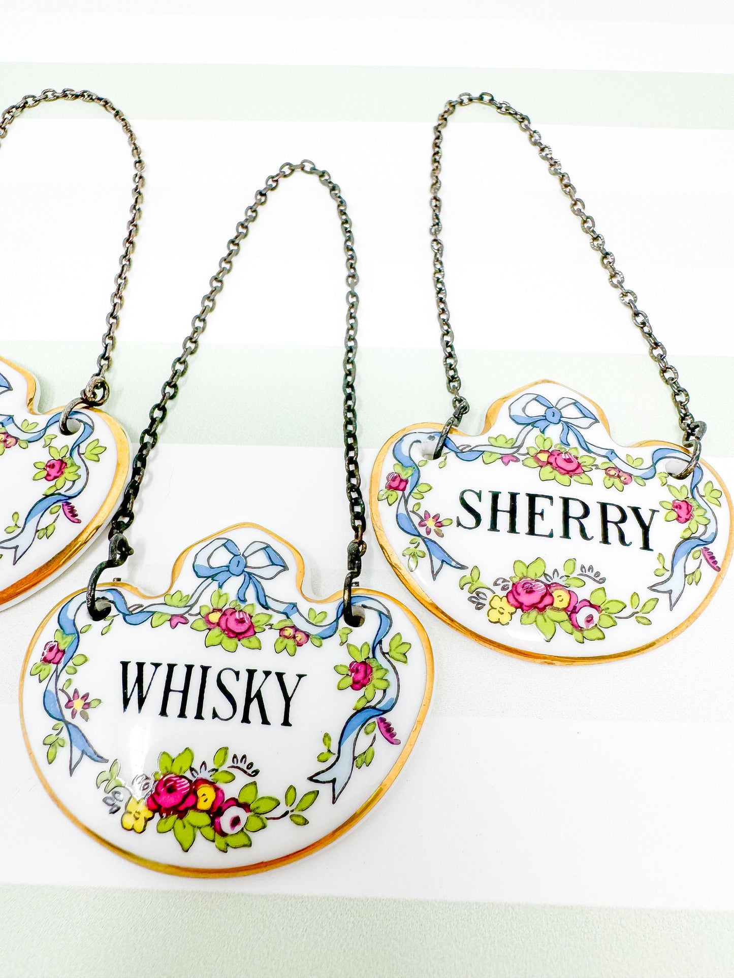 Vintage Coalport Porcelain Liquor Decanter Tag - Hand Painted with Blue Bow