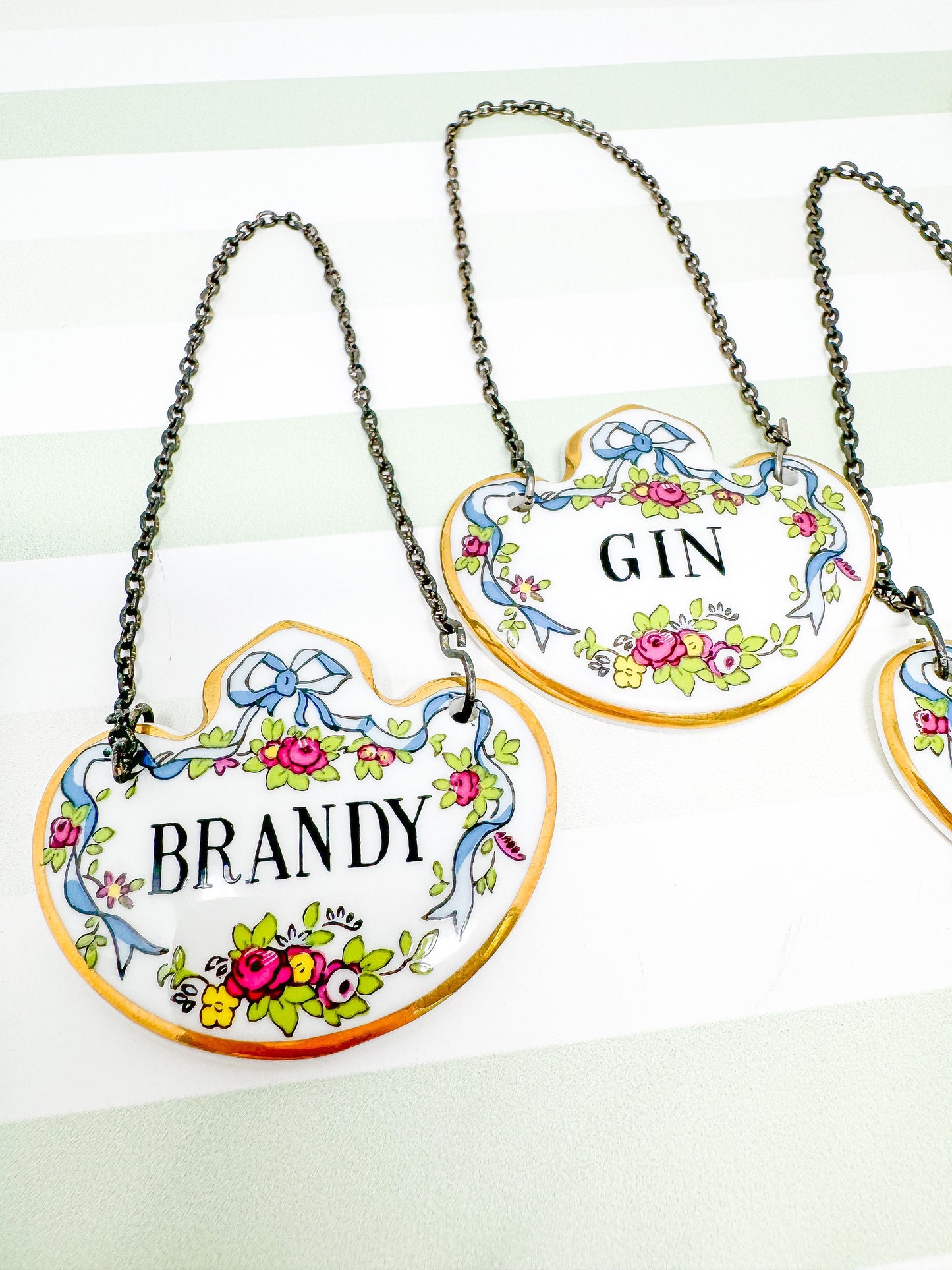 Vintage Coalport Porcelain Liquor Decanter Tag - Hand Painted with Blue Bow
