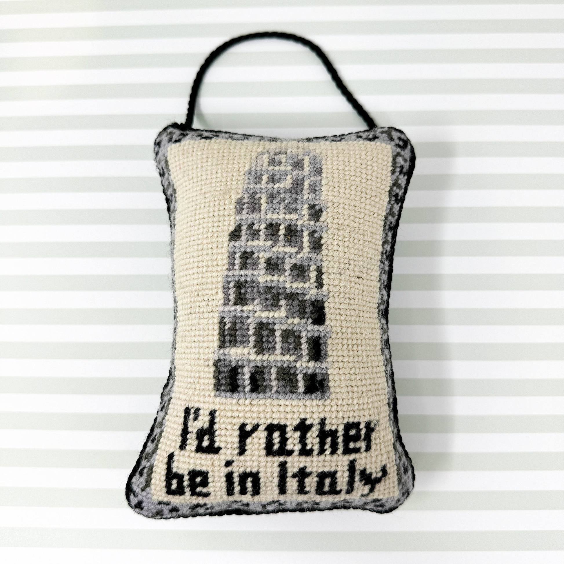 I'd Rather Be In Italy Vintage Needlepoint Door Hanger Sign