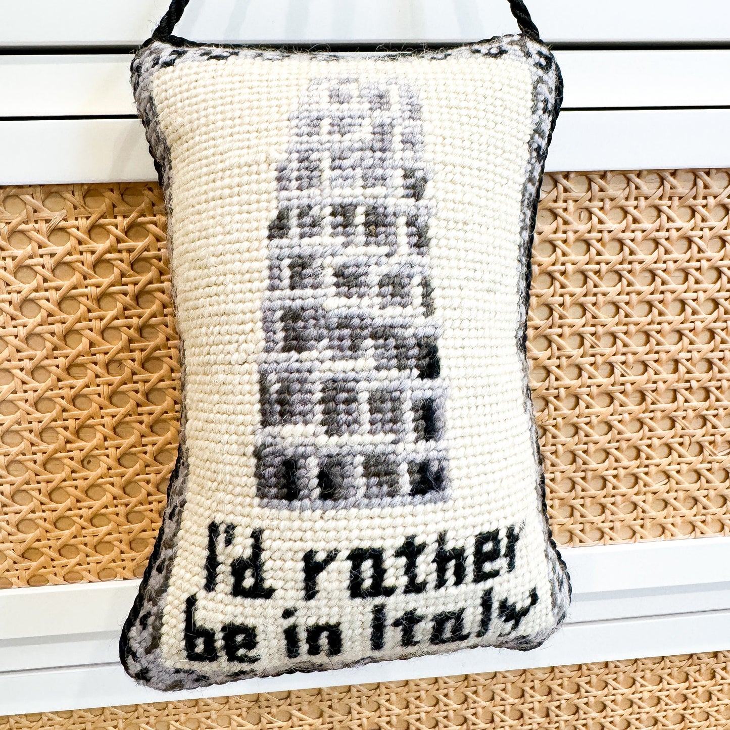 I'd Rather Be In Italy Vintage Needlepoint Door Hanger Sign