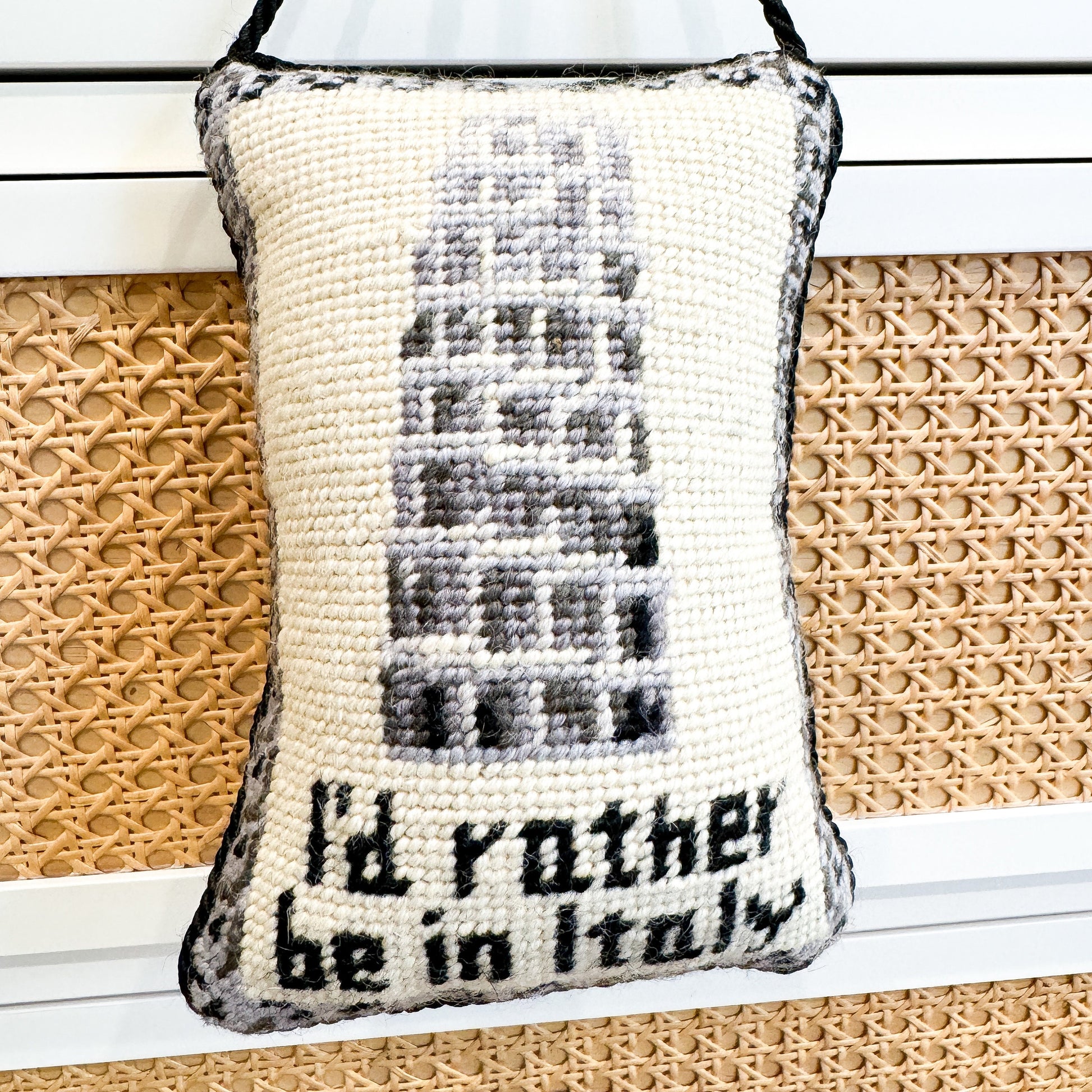I'd Rather Be In Italy Vintage Needlepoint Door Hanger Sign