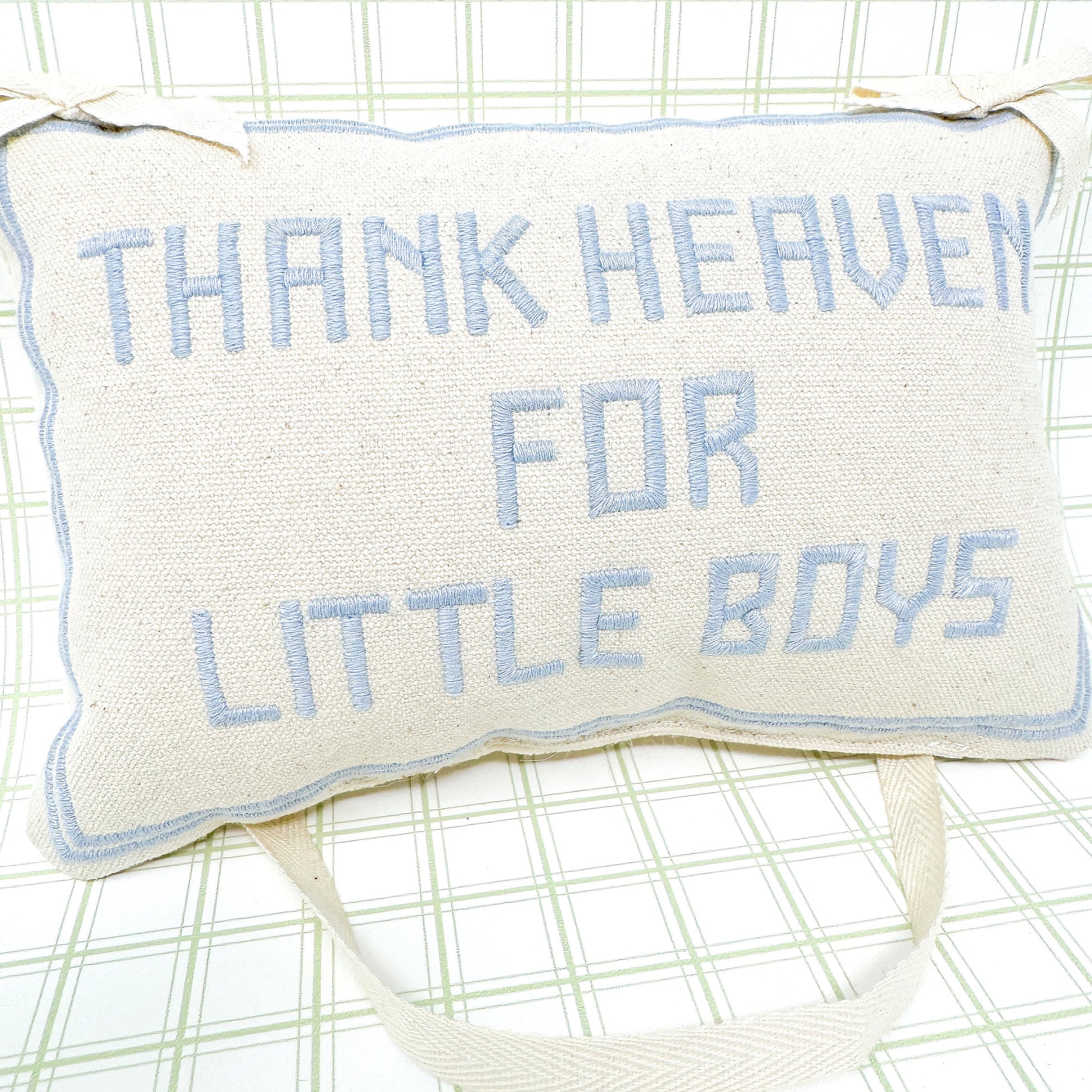 Thank Heaven For Little Boys Embroidered Door Hanger Pillow