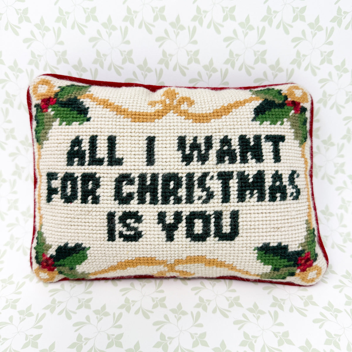 Vintage Christmas Needlepoint Pillow, All I Want For Christmas Is You