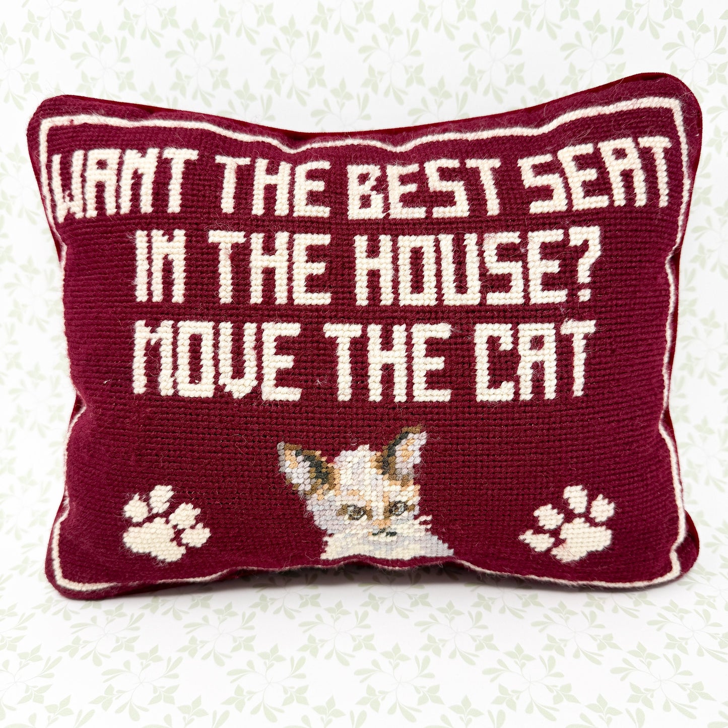 Vintage Needlepoint Pillow, Want The Best Seat In The House? Move The Cat