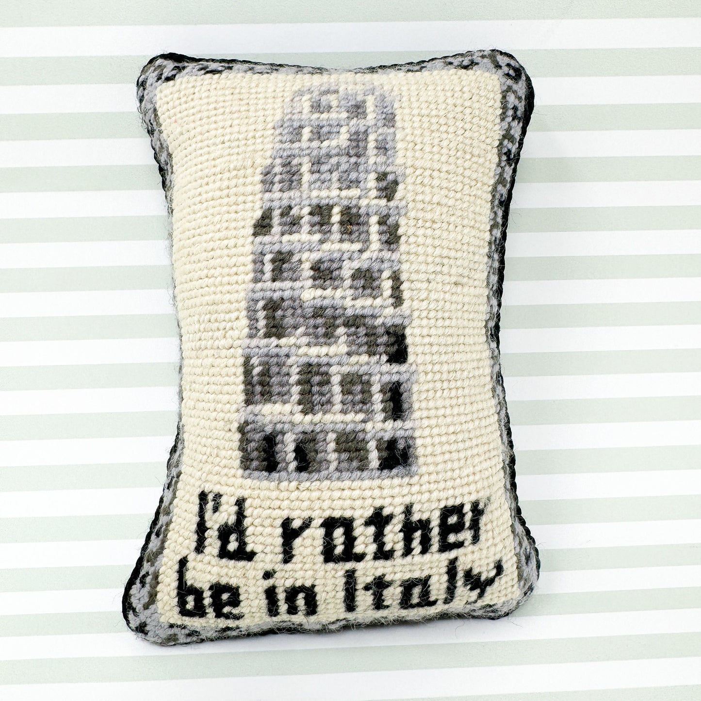 I'd Rather Be In Italy Vintage Needlepoint Door Hanger Sign