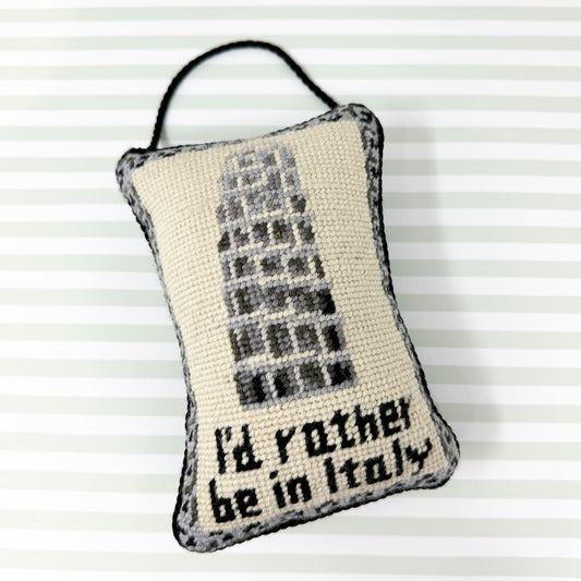 I'd Rather Be In Italy Vintage Needlepoint Door Hanger Sign
