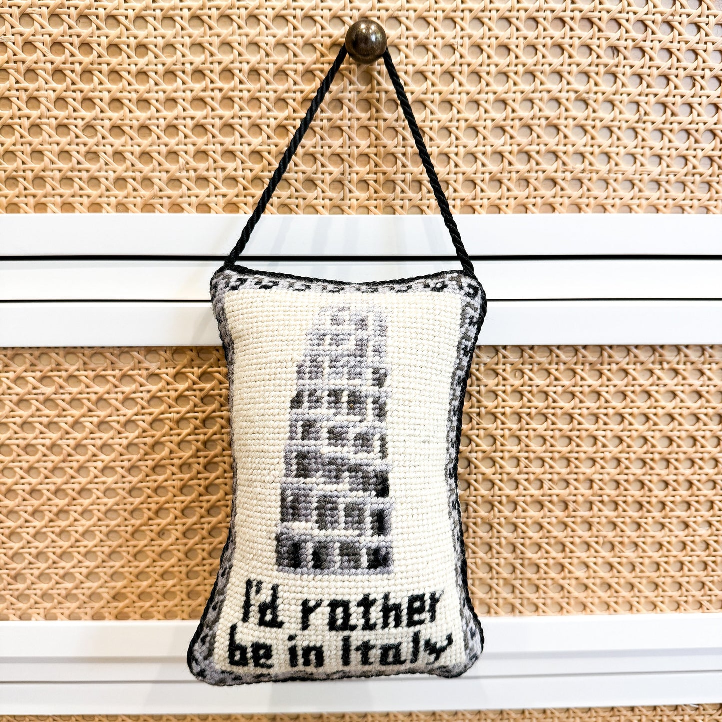 I'd Rather Be In Italy Vintage Needlepoint Door Hanger Sign