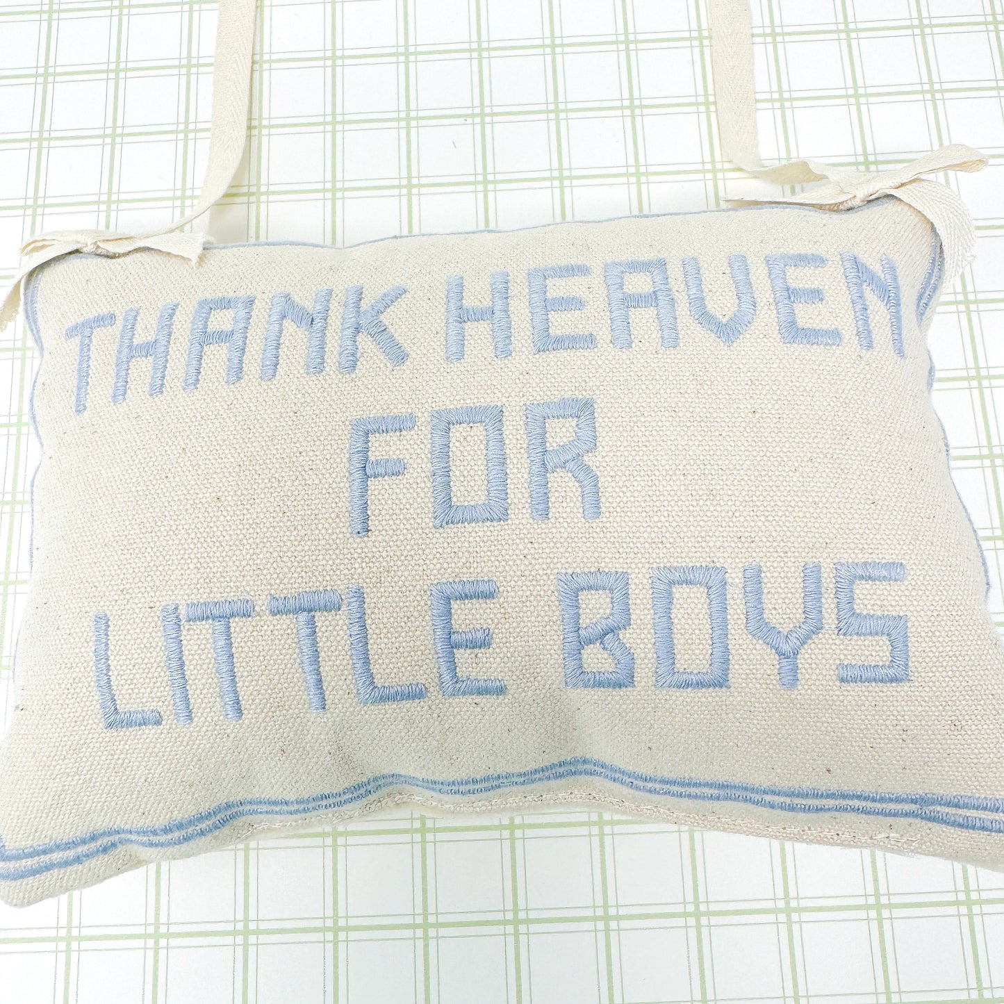 Thank Heaven For Little Boys Embroidered Door Hanger Pillow