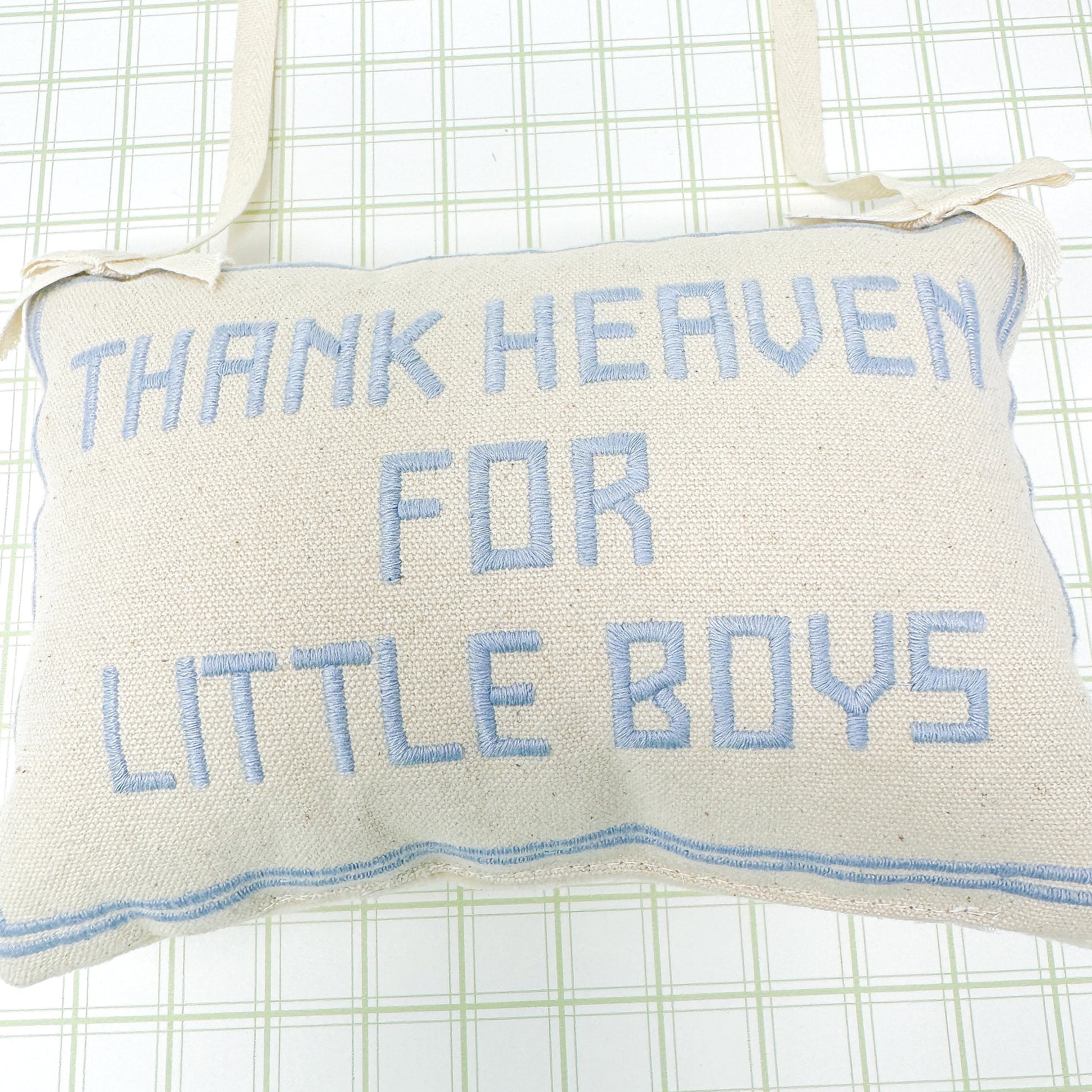 Thank Heaven For Little Boys Embroidered Door Hanger Pillow