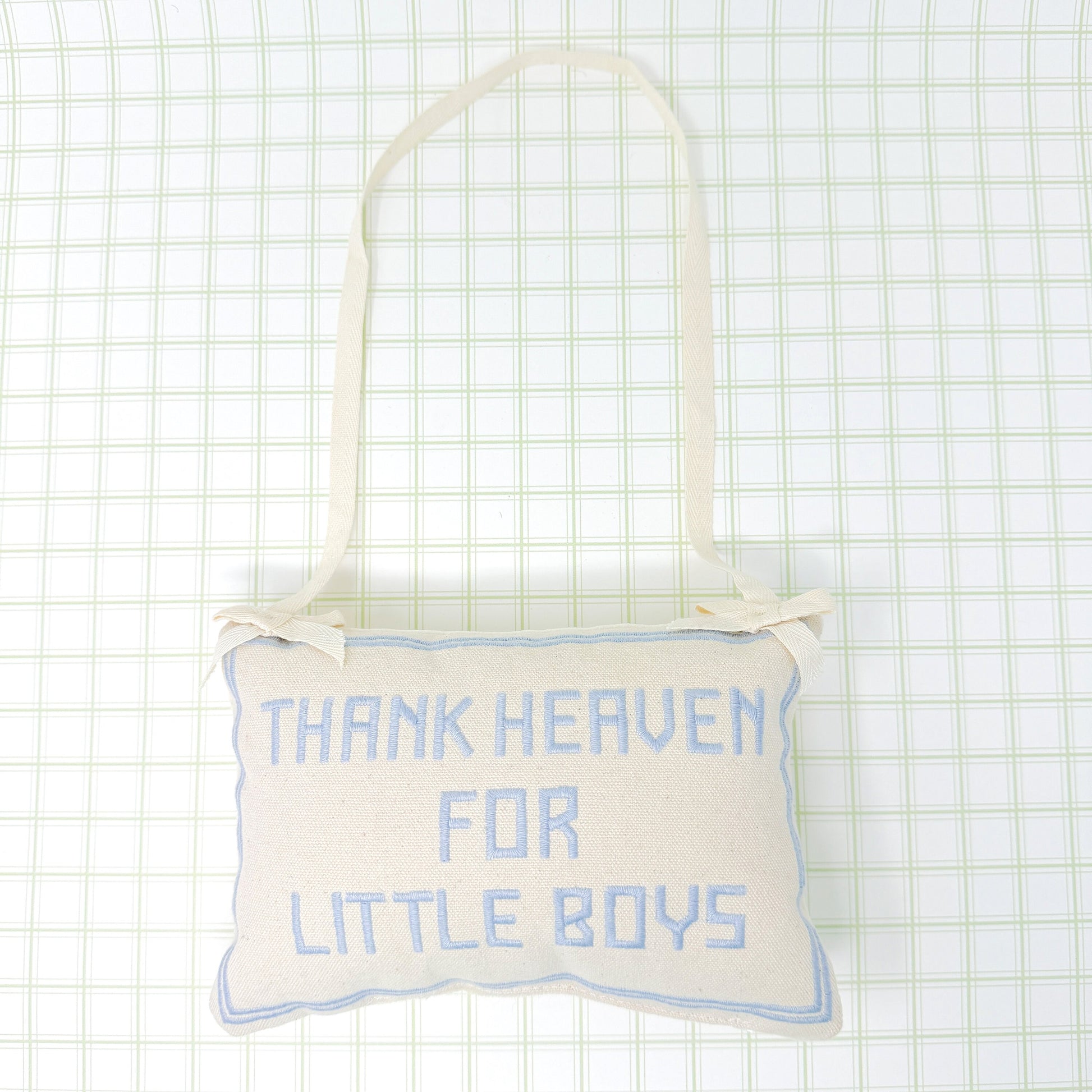 Thank Heaven For Little Boys Embroidered Door Hanger Pillow