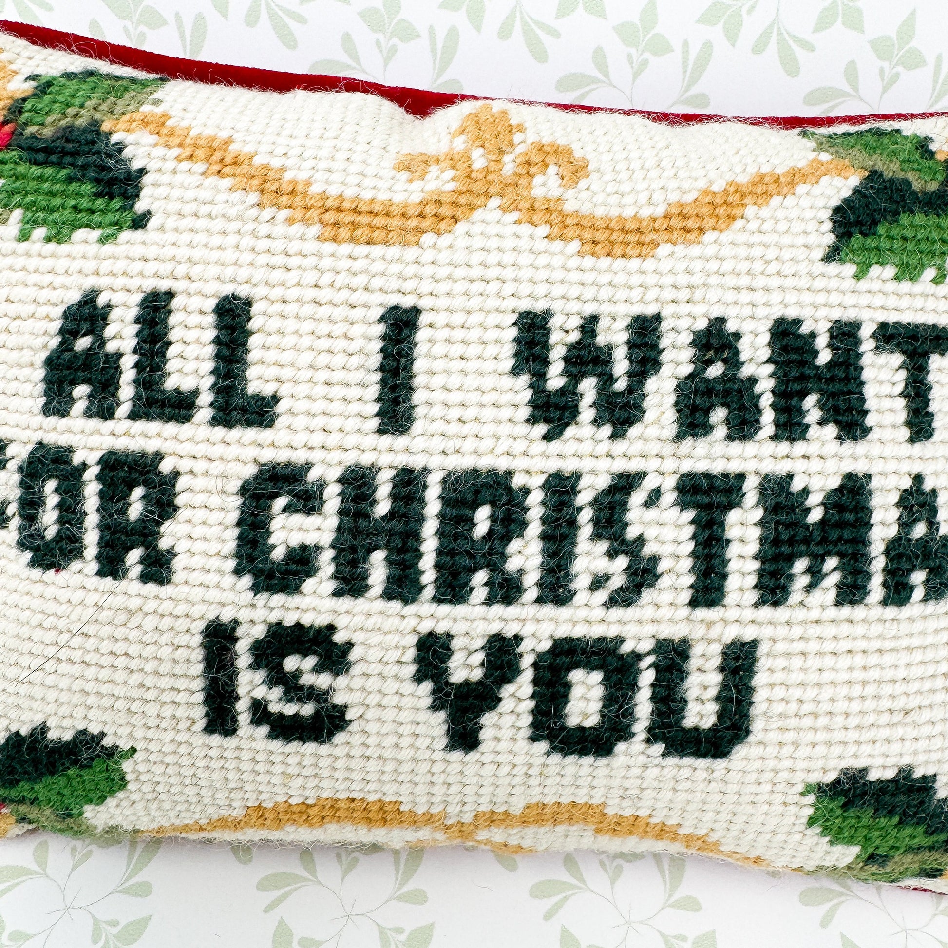 All I Want For Christmas Is You Vintage Christmas Needlepoint Pillow