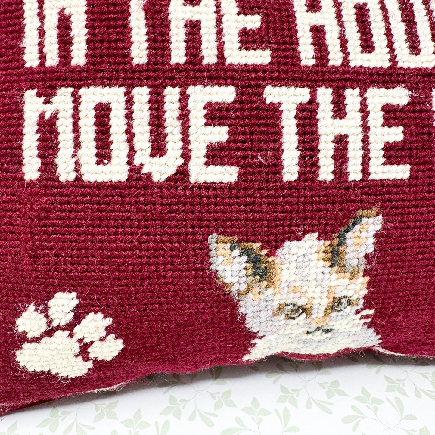 Vintage Needlepoint Pillow, Want The Best Seat In The House? Move The Cat