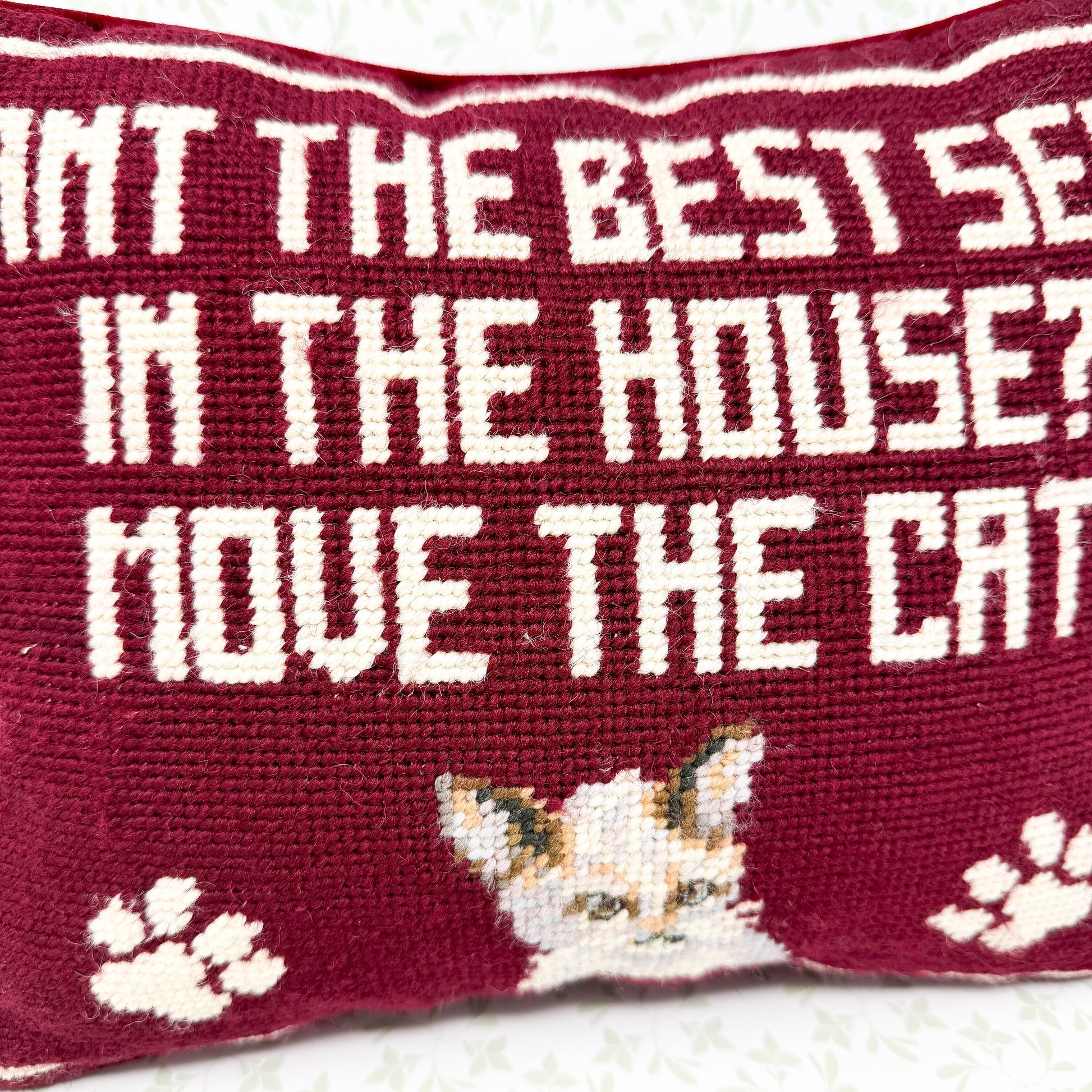 Vintage Needlepoint Pillow, Want The Best Seat In The House? Move The Cat
