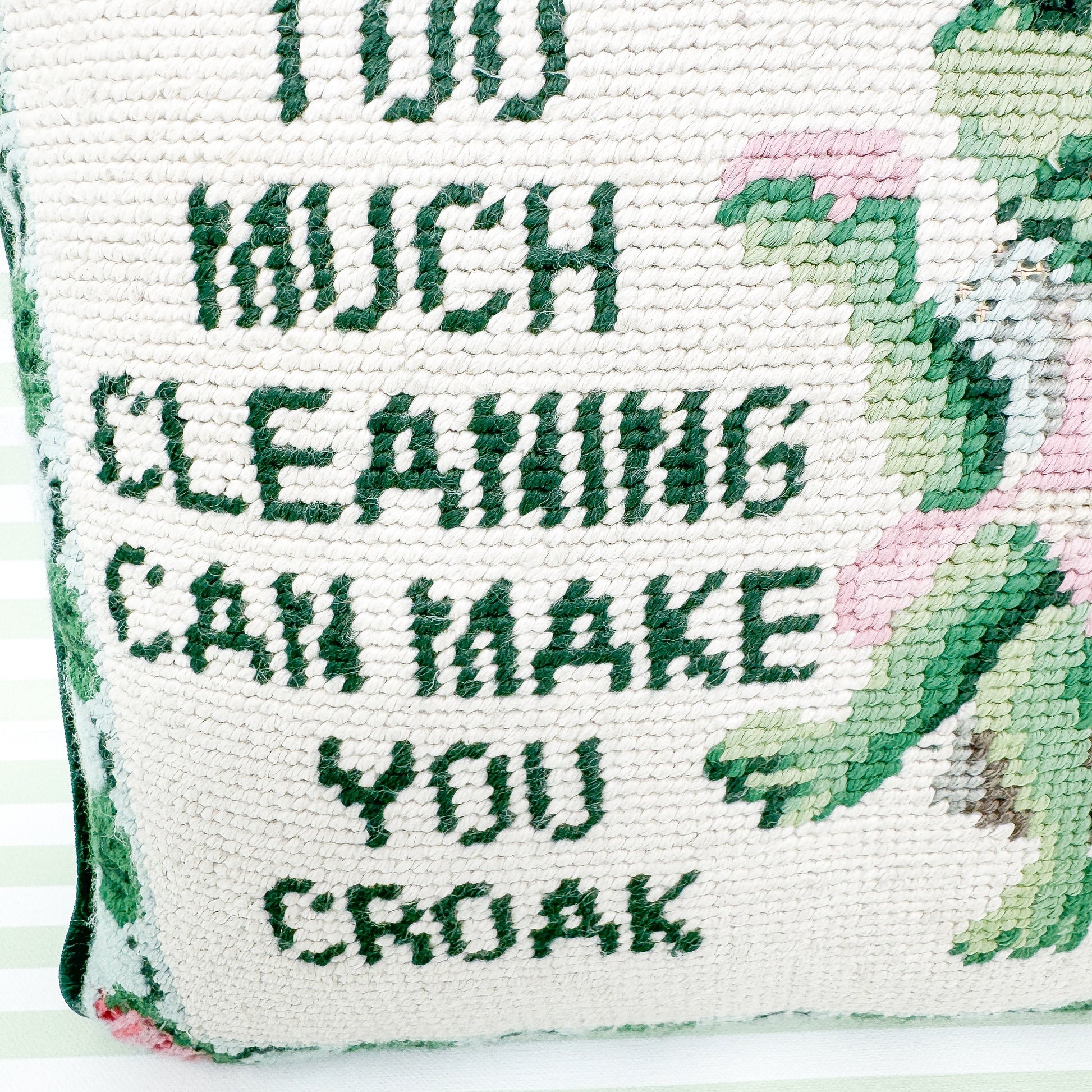Vintage Needlepoint Pillow - Too Much Cleaning Can Make You Croak