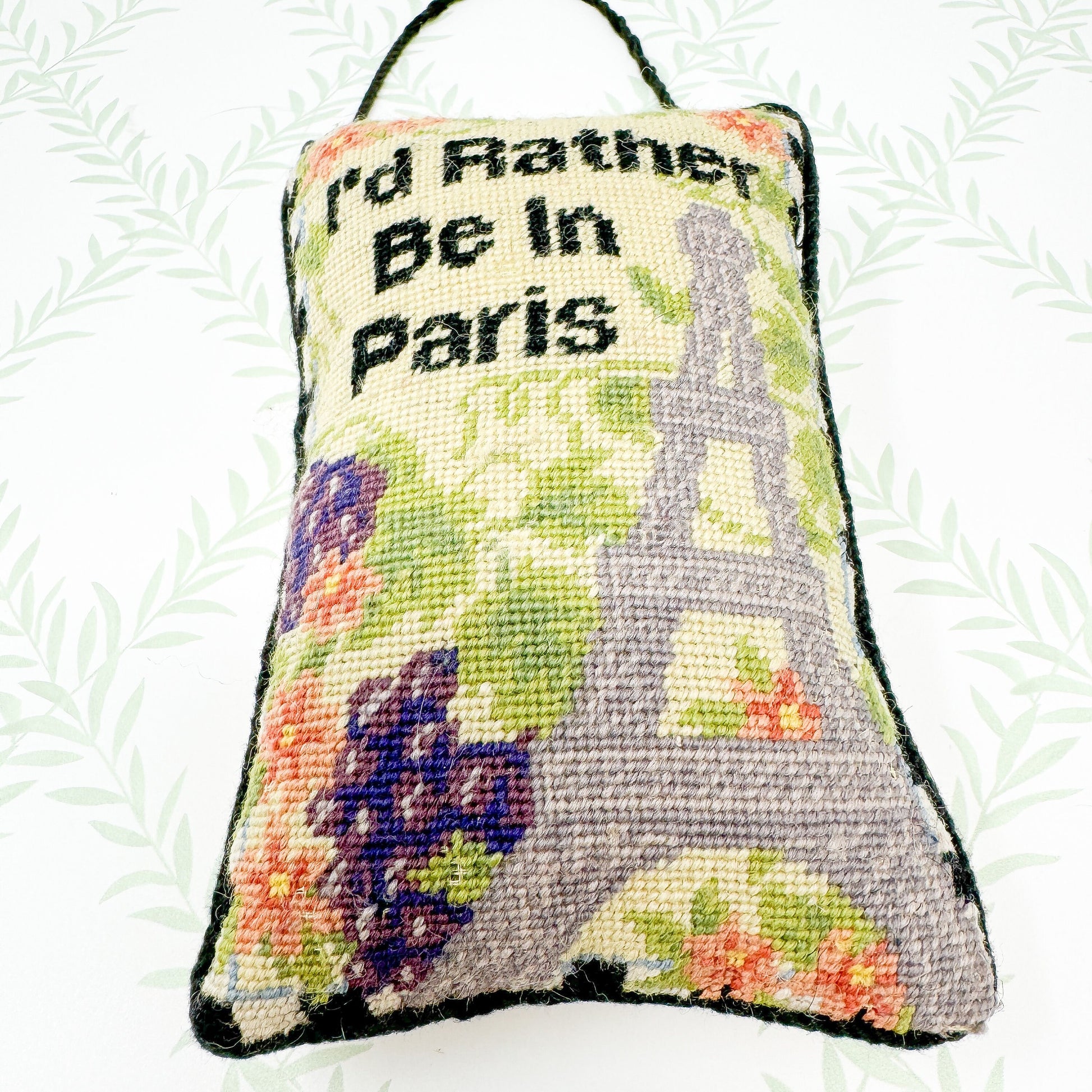 I'd Rather Be In Paris - Vintage Needlepoint Door Hanger Sign