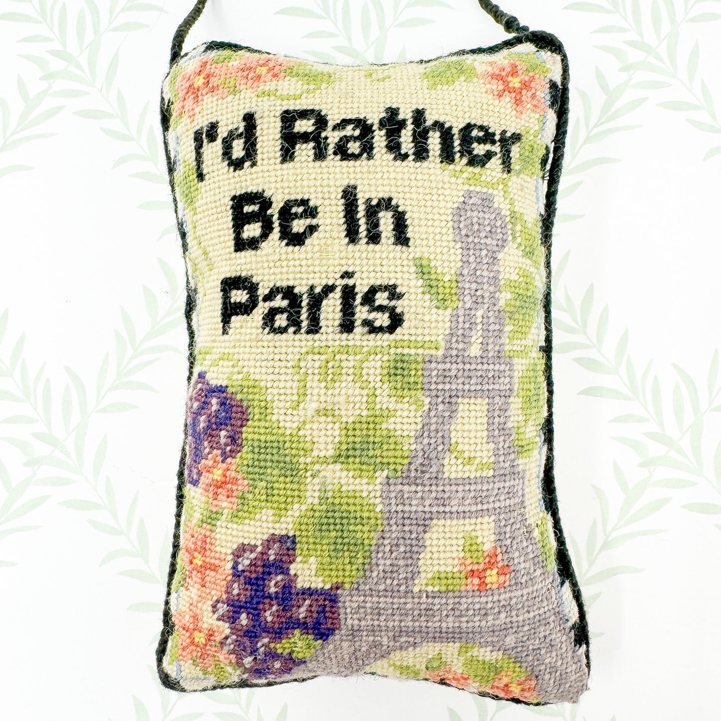 I'd Rather Be In Paris - Vintage Needlepoint Door Hanger Sign