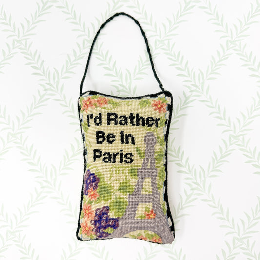I'd Rather Be In Paris - Vintage Needlepoint Door Hanger Sign