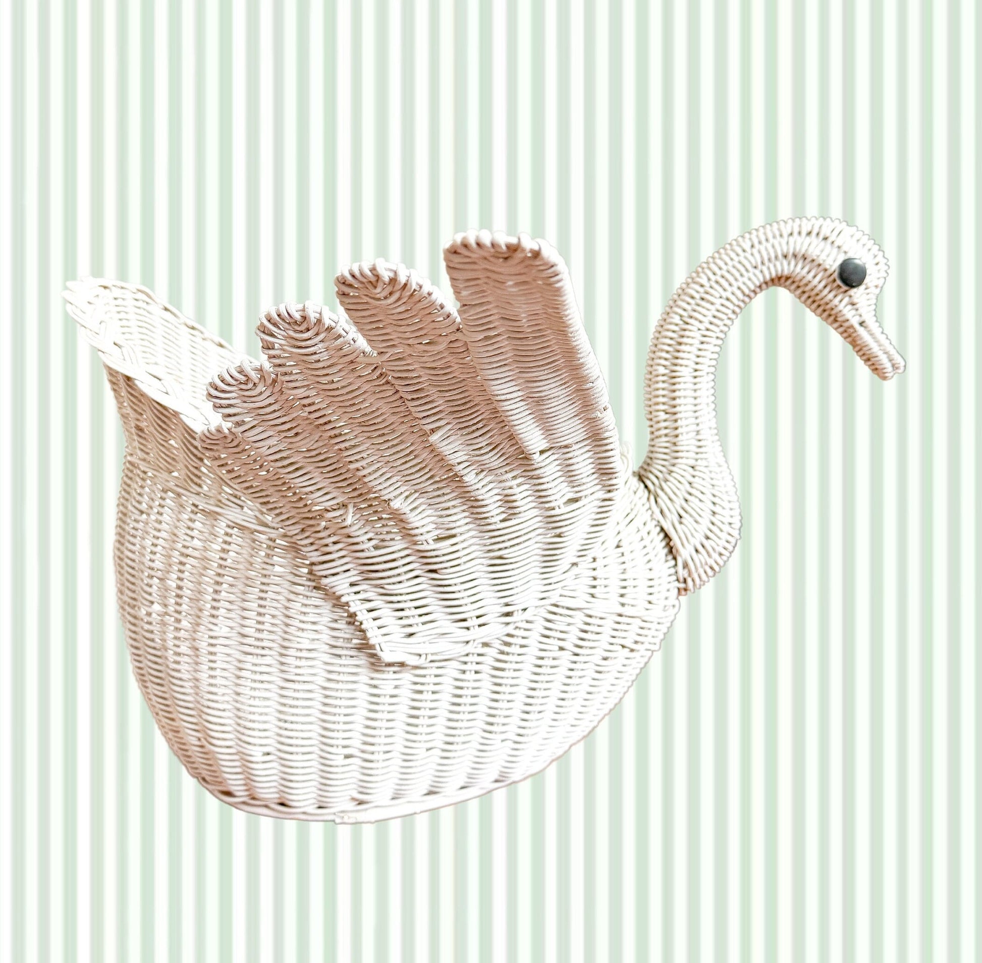 Vintage White Wicker Swan Storage Basket