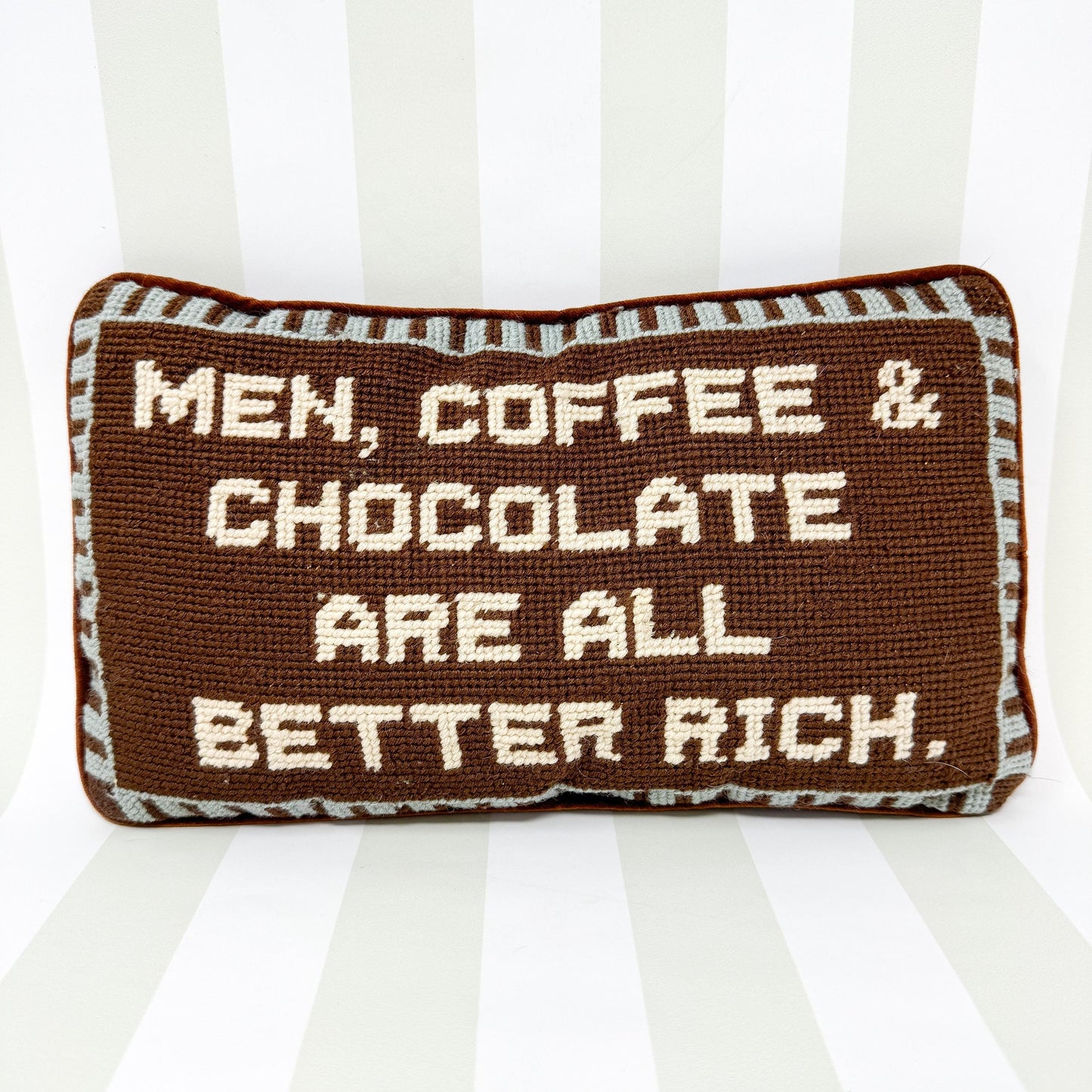 Men, Coffee, and Chocolate Are All Better Rich Funny Vintage Needlepoint Pillow