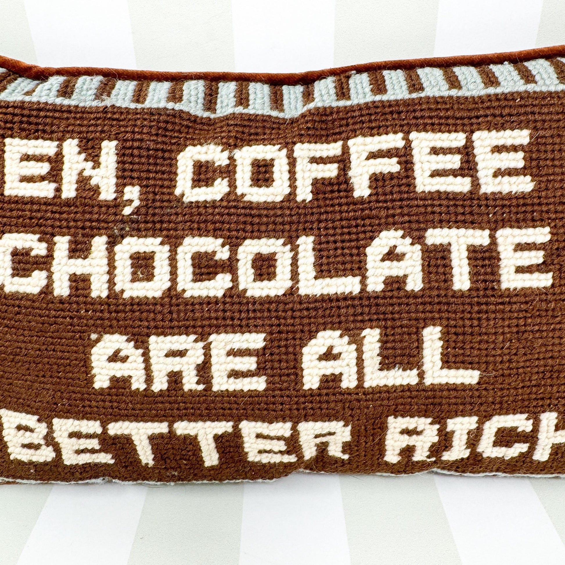 Men, Coffee, and Chocolate Are All Better Rich Funny Vintage Needlepoint Pillow