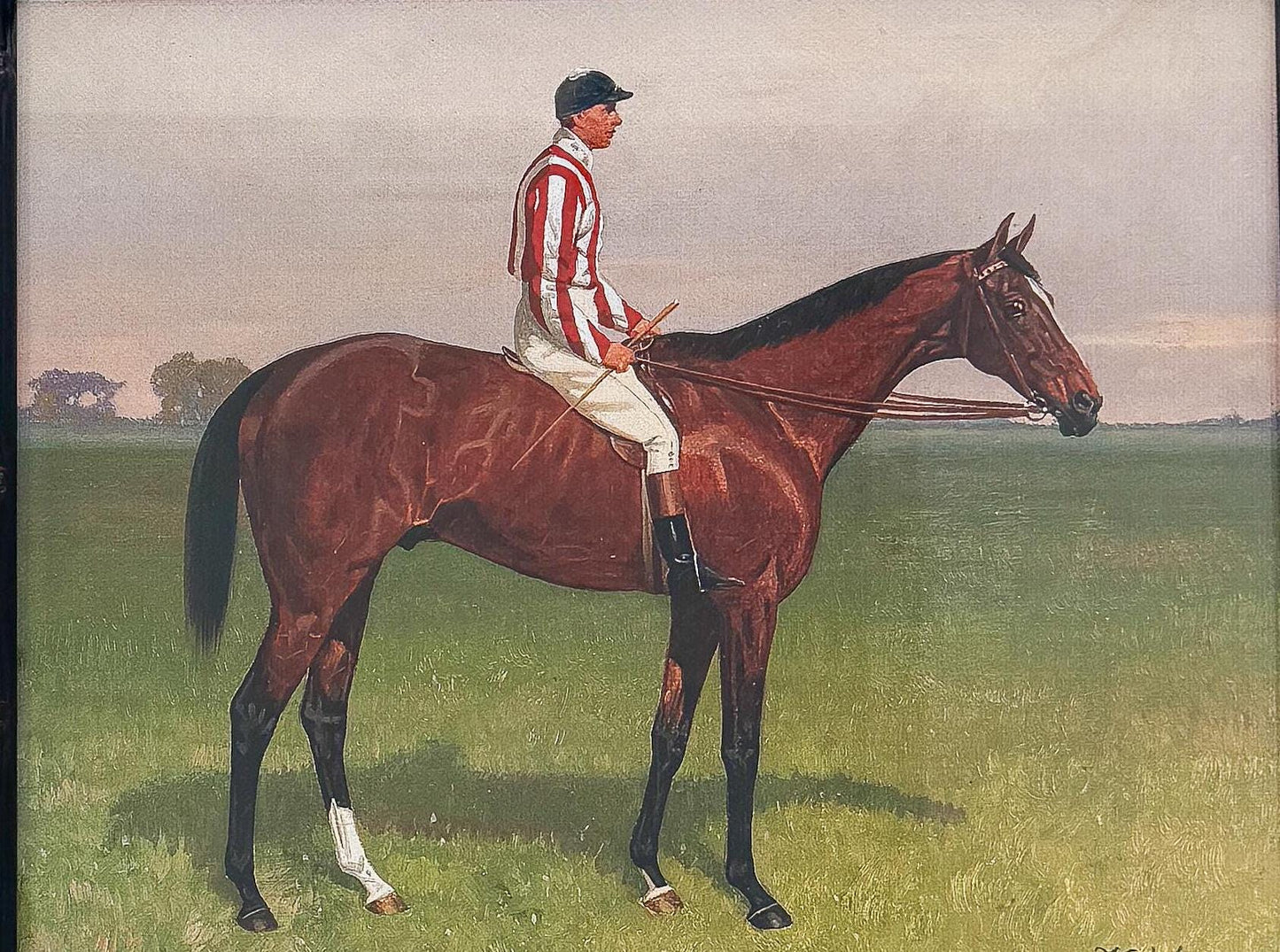 Horse and Jockey Equestrian Print in Bamboo Frame
