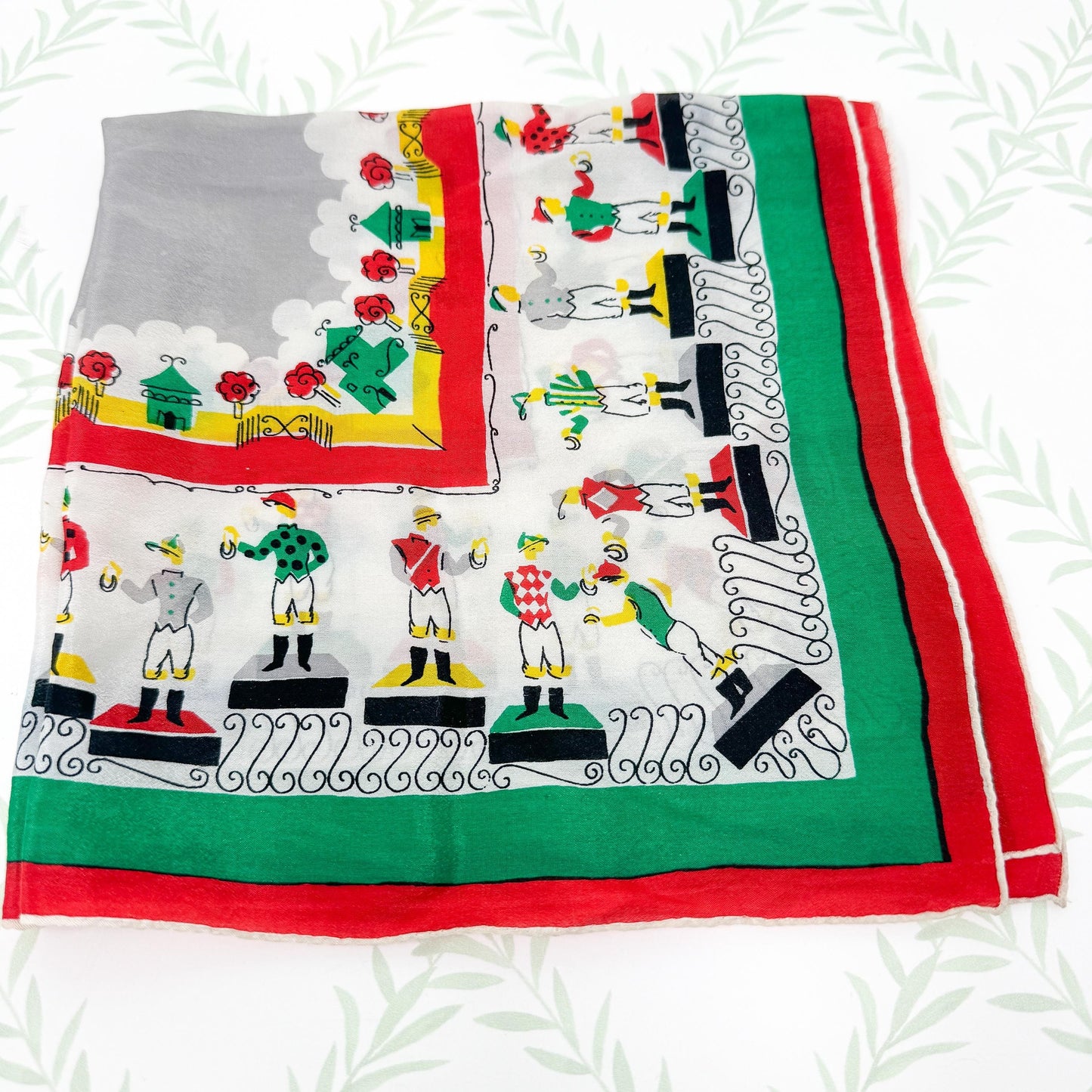 Vintage Simone Lawn Jockey Silk Scarf 16"