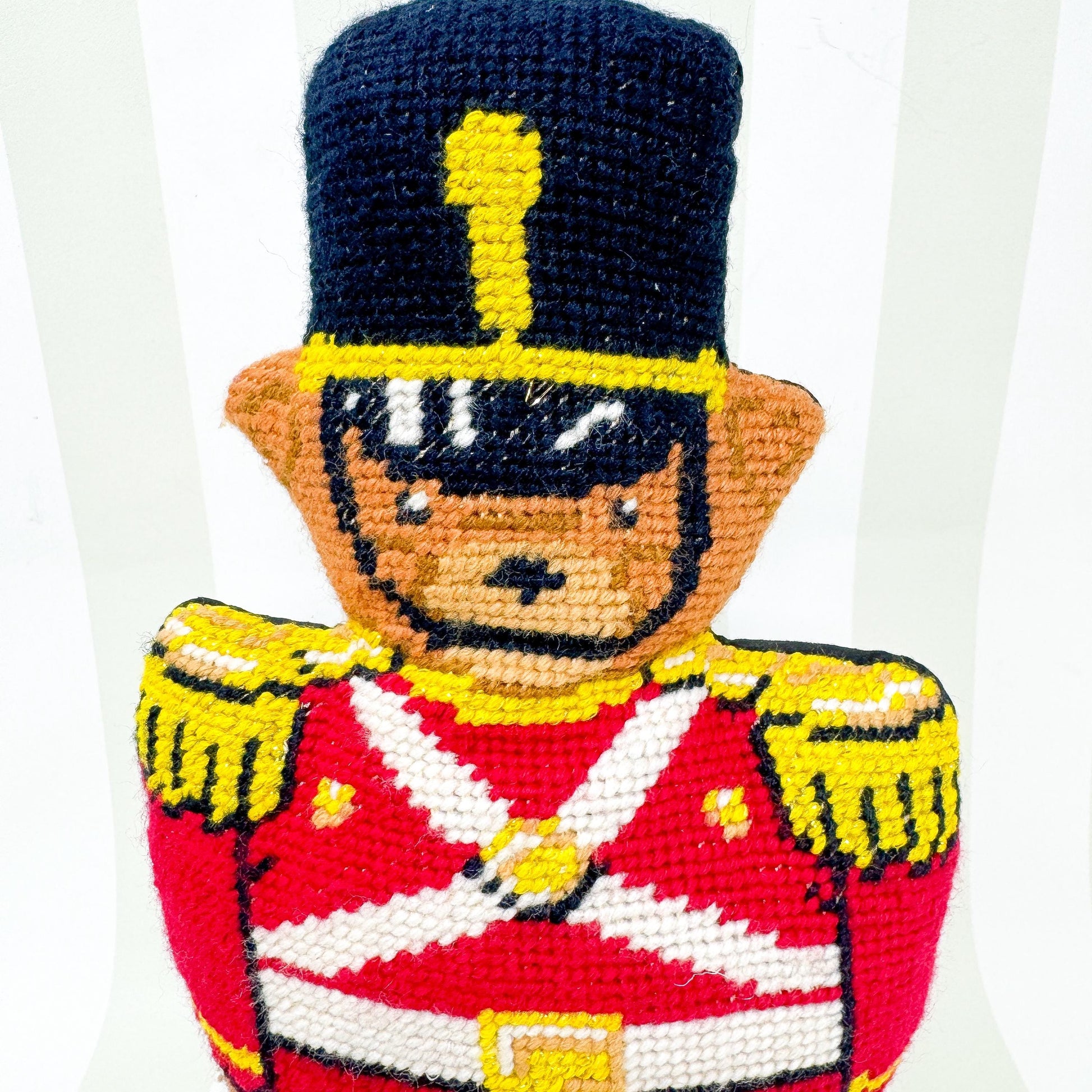 Vintage Christmas Bear Standing Needlepoint Pillow