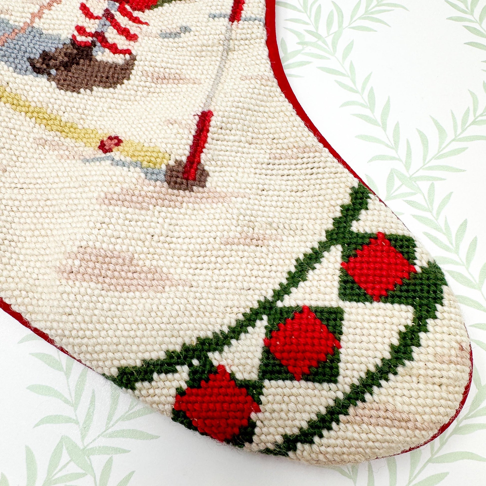 Vintage Needlepoint Christmas Stocking, Santa Golf Putting