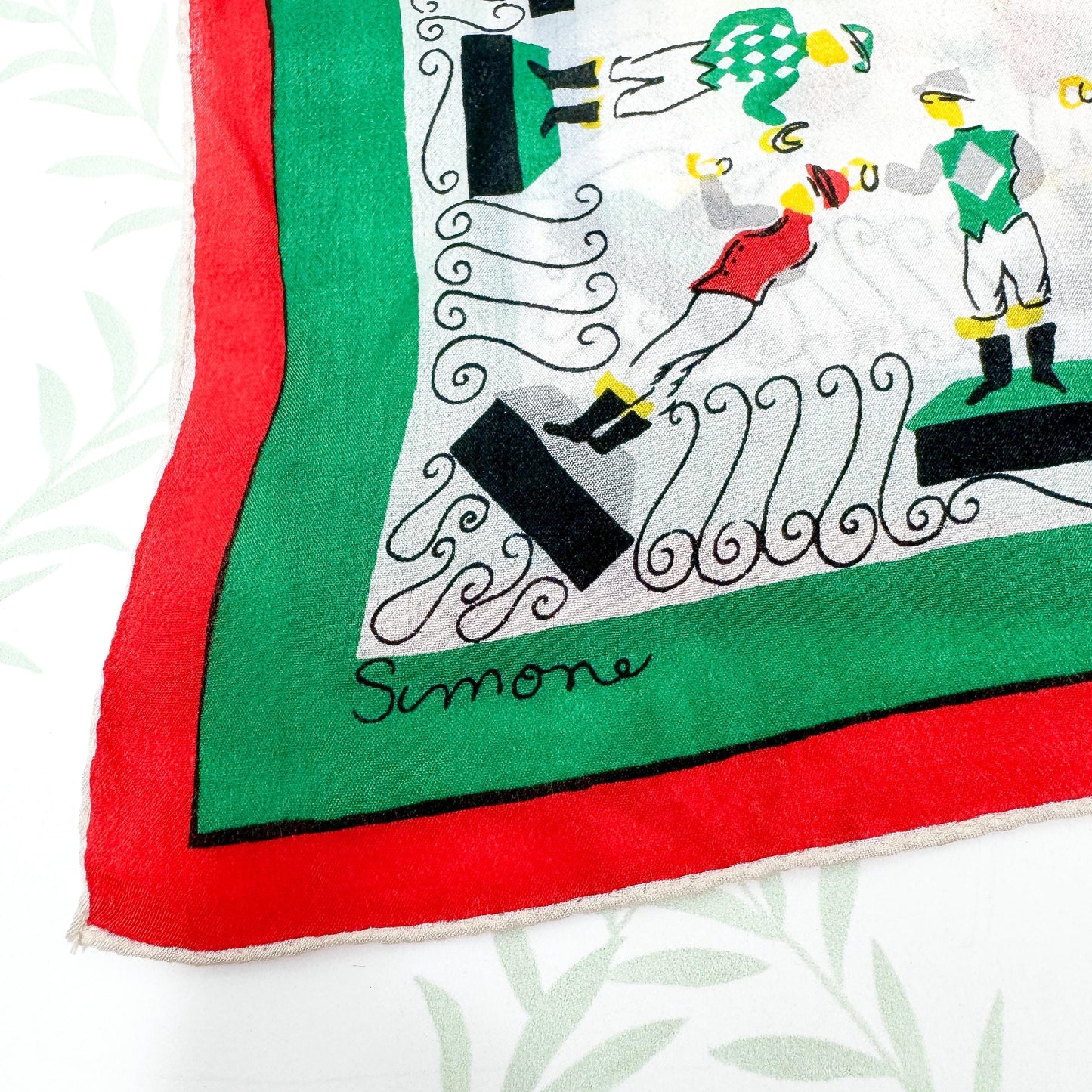 Vintage Simone Lawn Jockey Silk Scarf 16"
