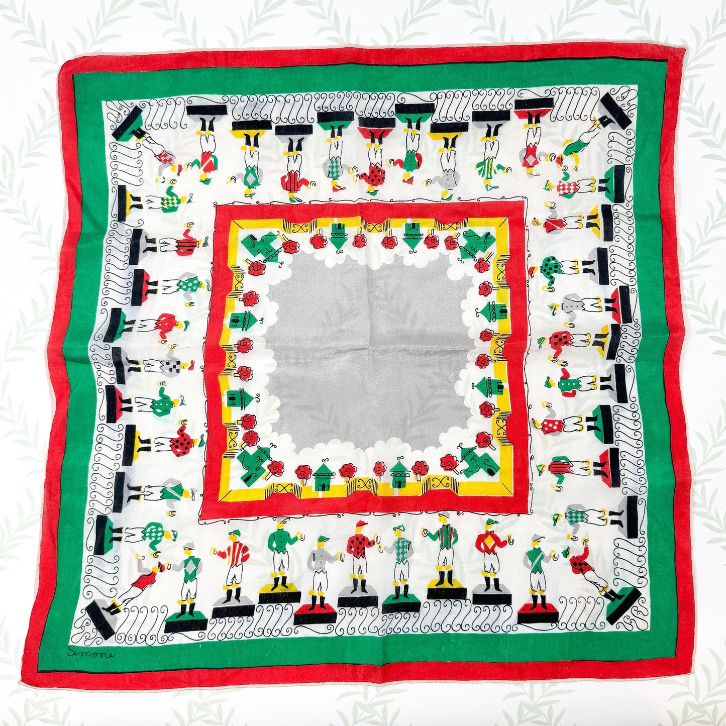 Vintage Simone Lawn Jockey Silk Scarf 16"