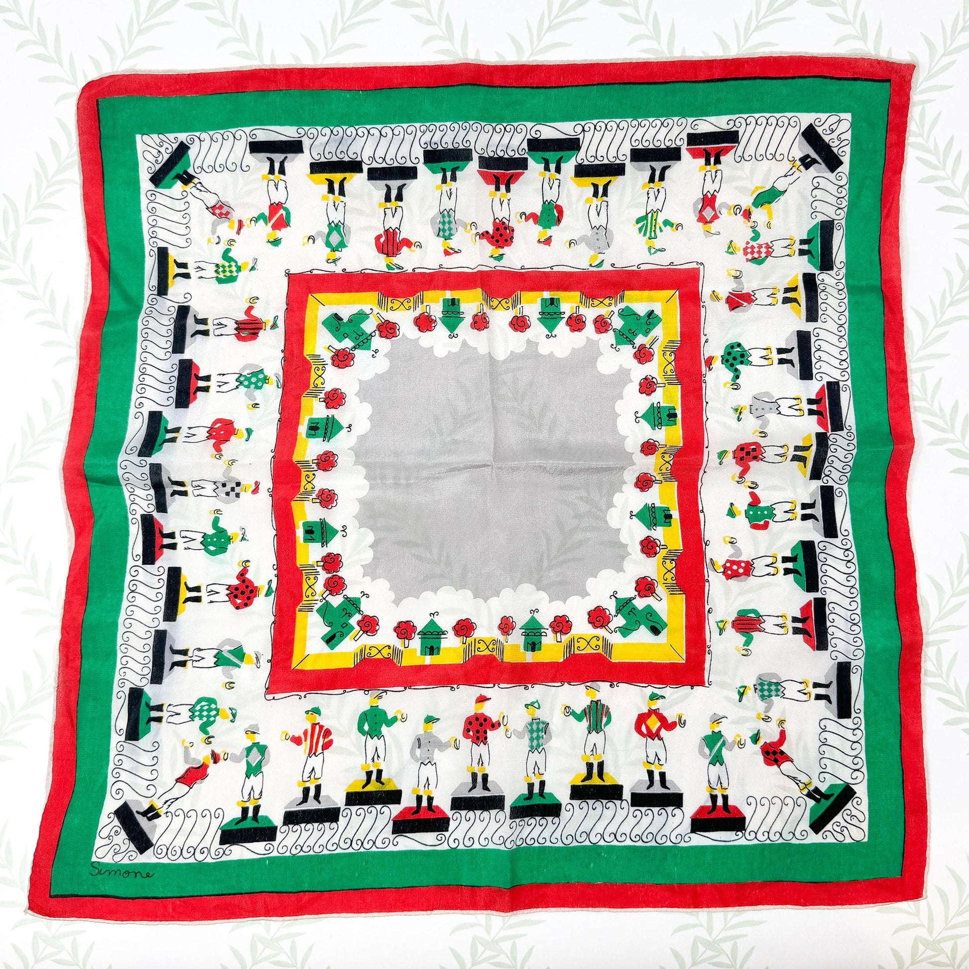 Vintage Simone Lawn Jockey Silk Scarf 16"