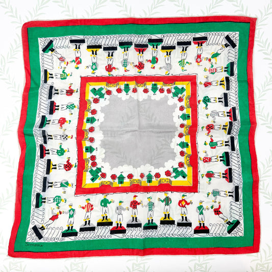 Vintage Simone Lawn Jockey Silk Scarf 16"