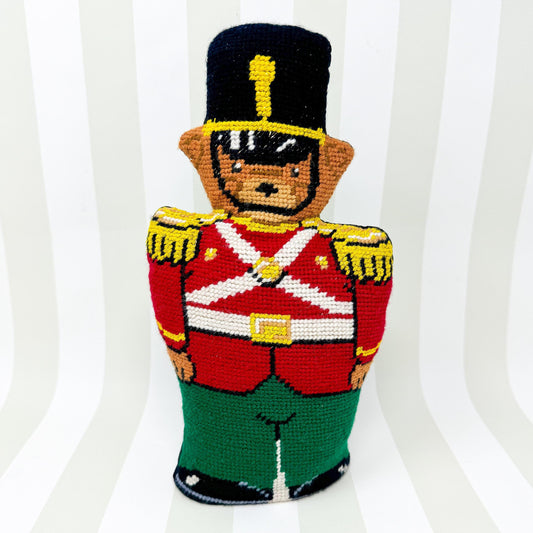 Vintage Christmas Bear Standing Needlepoint Pillow