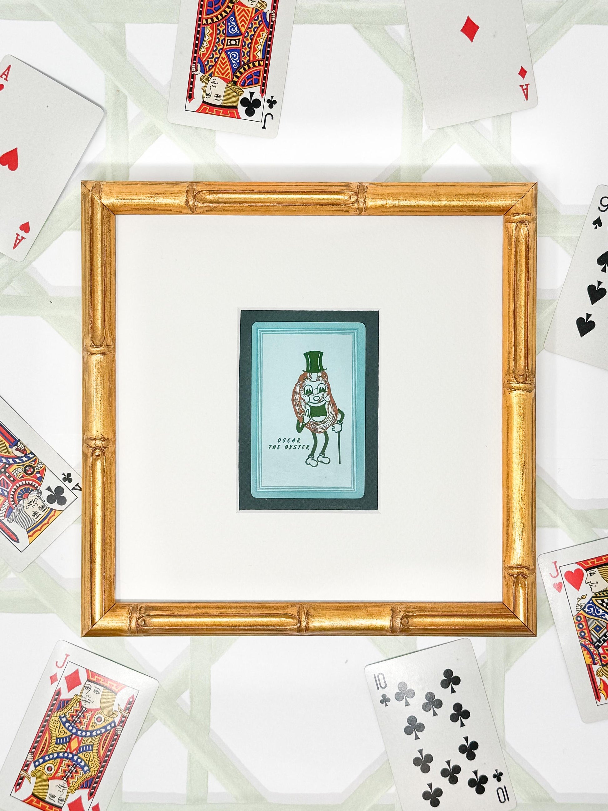 Framed Shelter Island Oyster Co. Vintage Playing Card, Oscar the Oyster