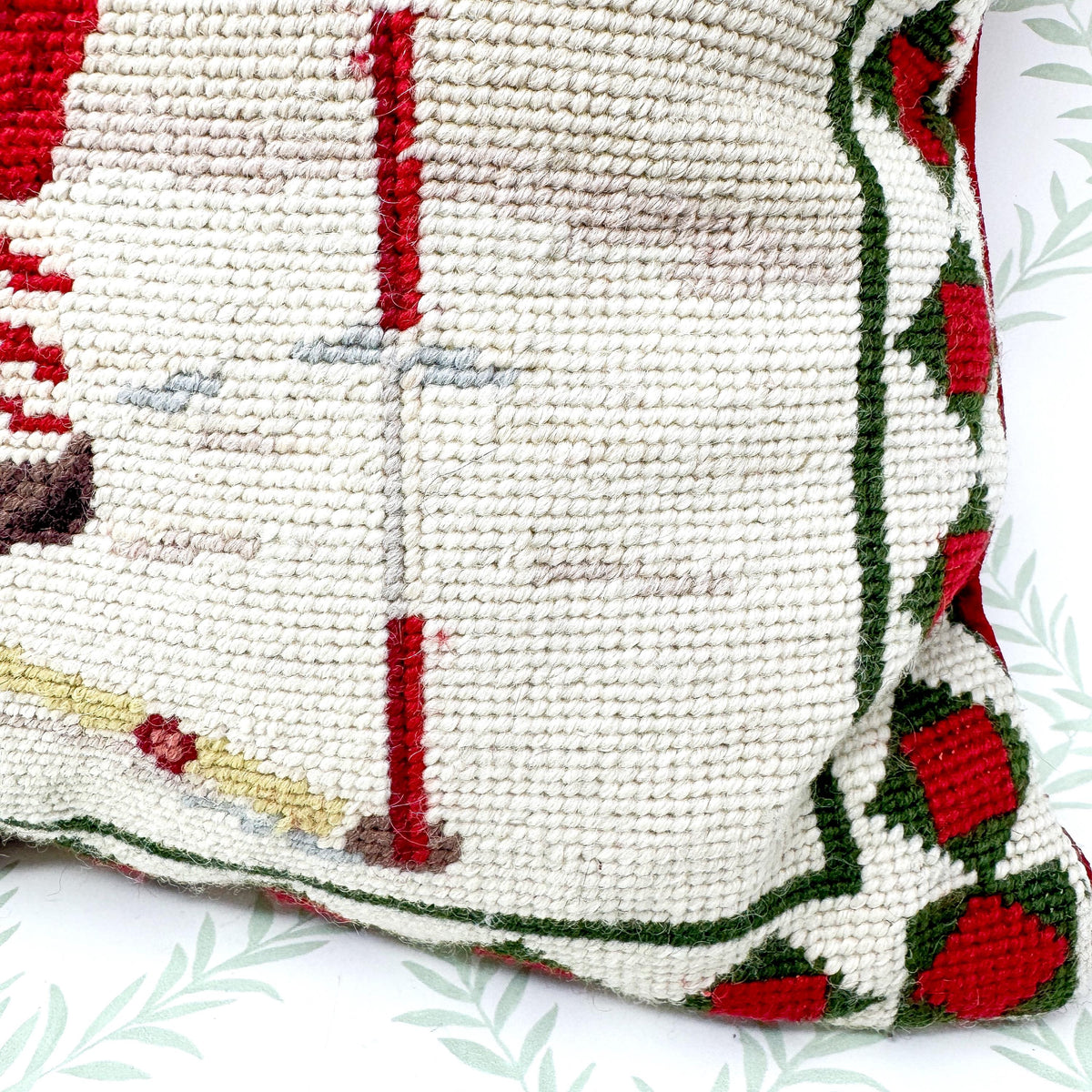 Vintage Needlepoint Santa Golf Christmas Pillow, 14"