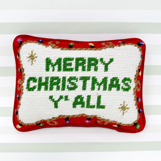 Merry Christmas Y'all Vintage Christmas Needlepoint Pillow