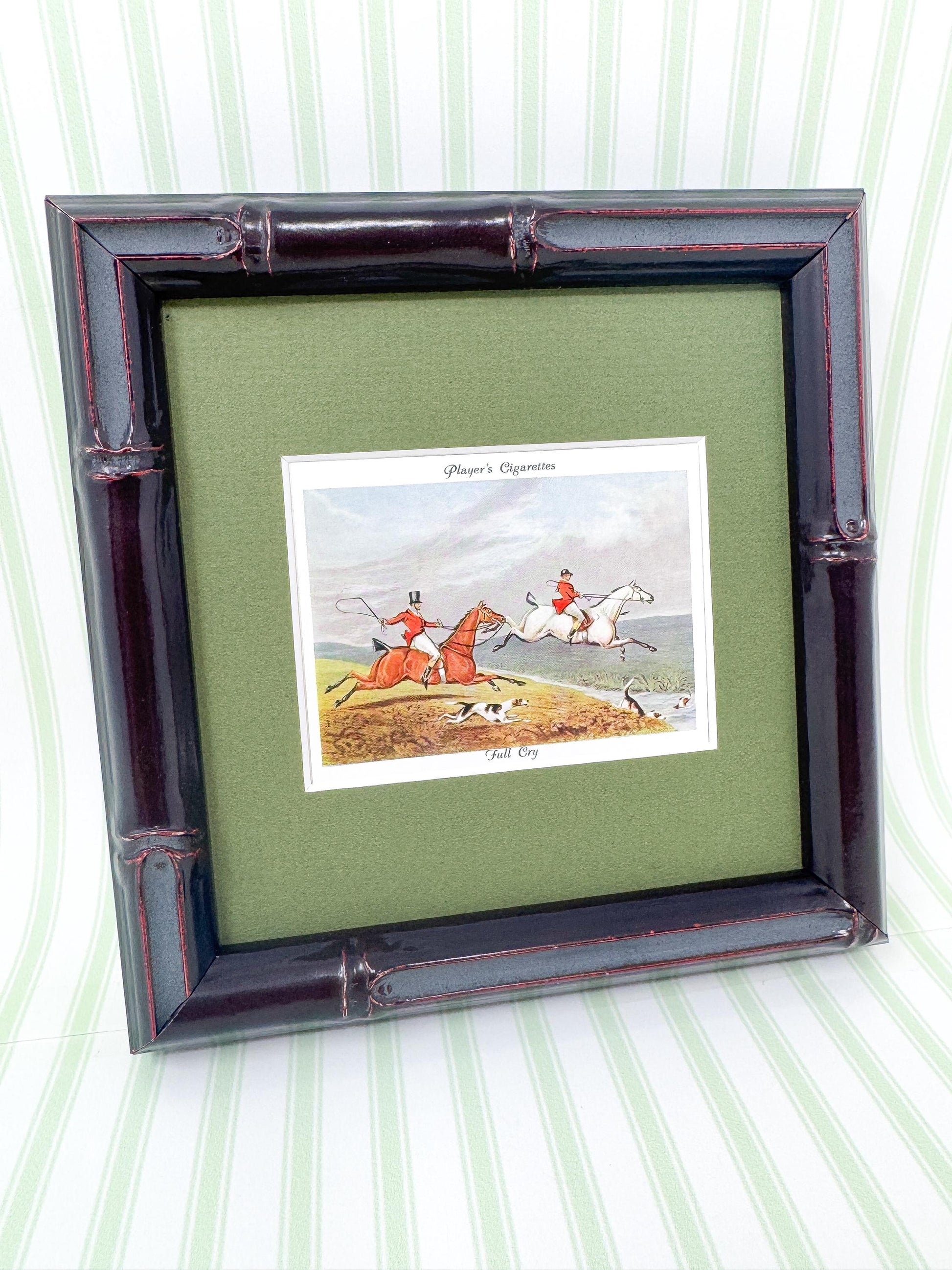Framed Antique Fox Hunt Cigarette Card c. 1938, Full Cry