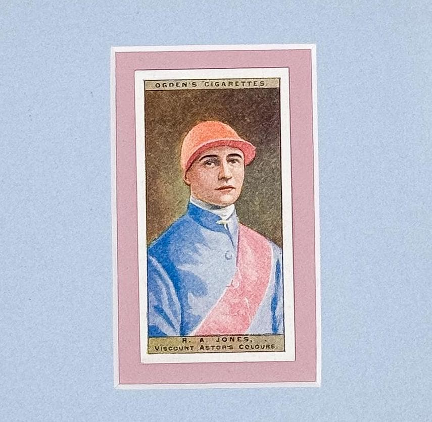 Framed Antique Jockey Horse Cigarette Card c. 1927, R. A. Jones