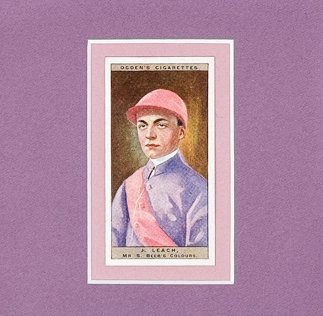Framed Antique Jockey Horse Cigarette Card c. 1927, J. Leach